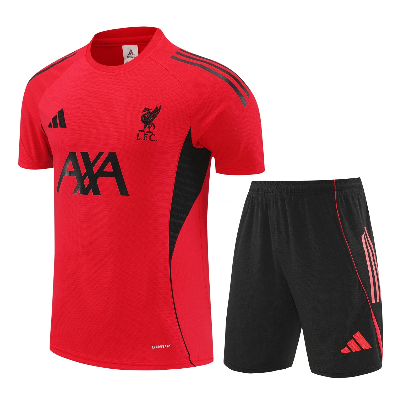 Liver.pool 25-26 Short-Sleeve Training Set - Red With Black Top & Black Shorts - Unitedfutballjersey