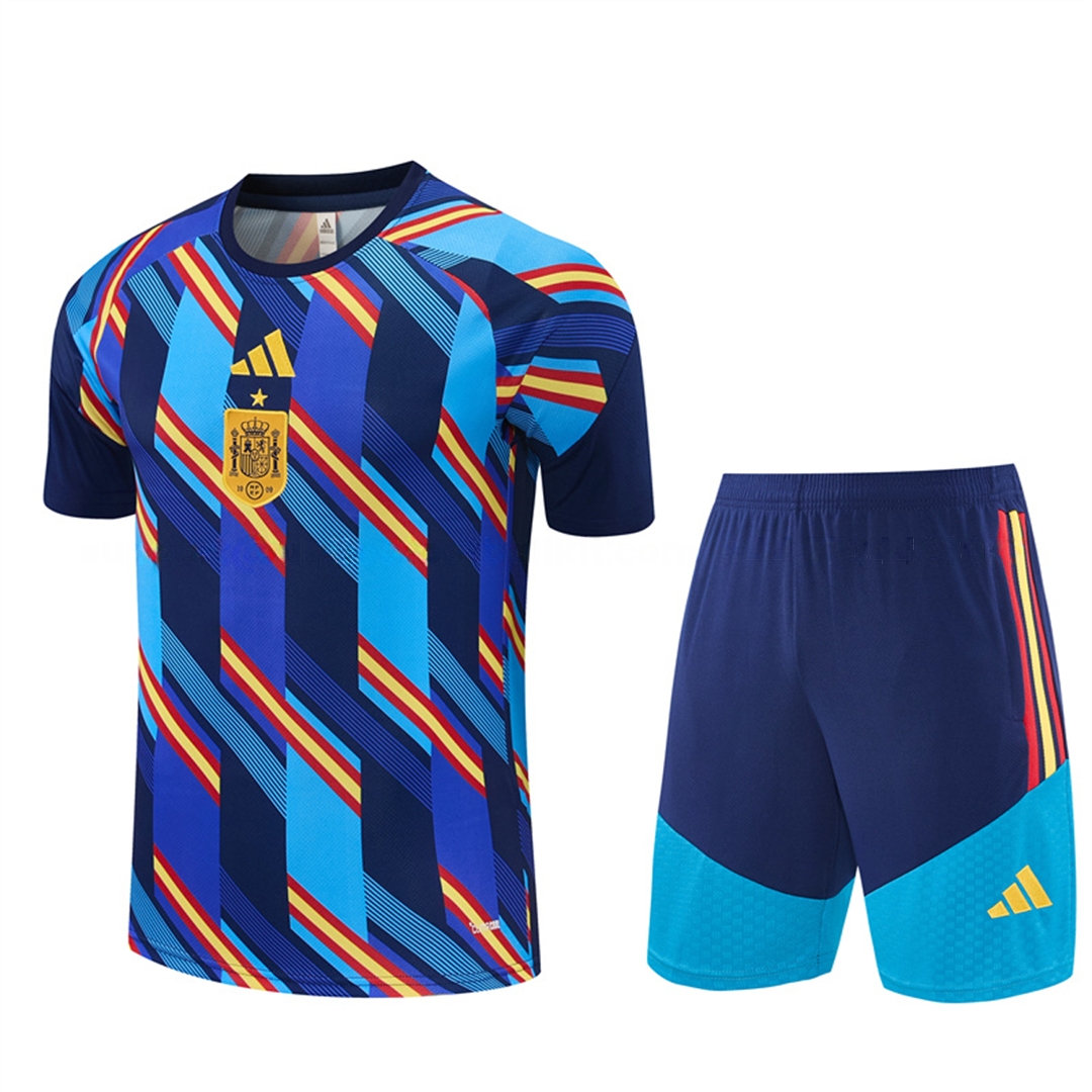 Spain 2026 Short-Sleeve Training Set - Royal Blue And Yellow Top & Royal Blue Shorts - Unitedfutballjersey