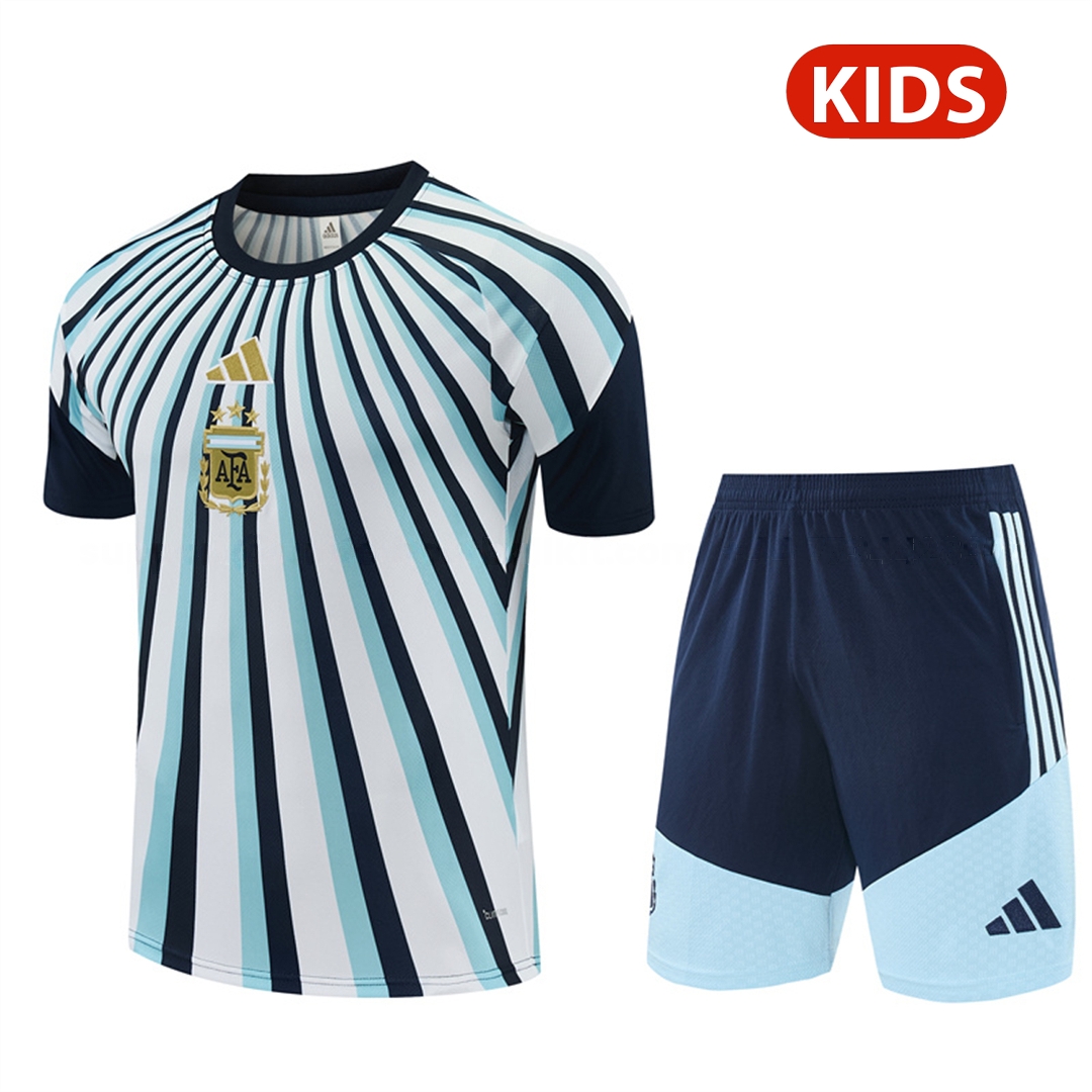 Argentina 2026 Kids Short-Sleeve Training Set - Blue Rays Top and Blue Shorts - Unitedfutballjersey