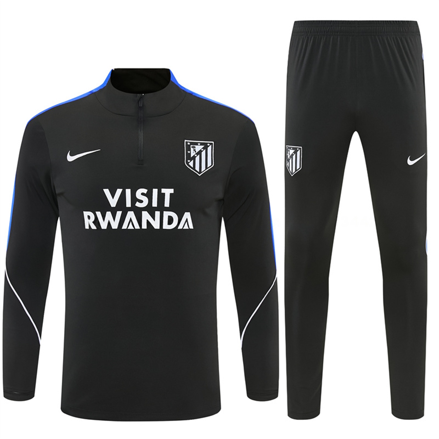 Atletico Madrid 26-27 Kids Long Sleeve Training Set - Black Top & Black Pants - Unitedfutballjersey
