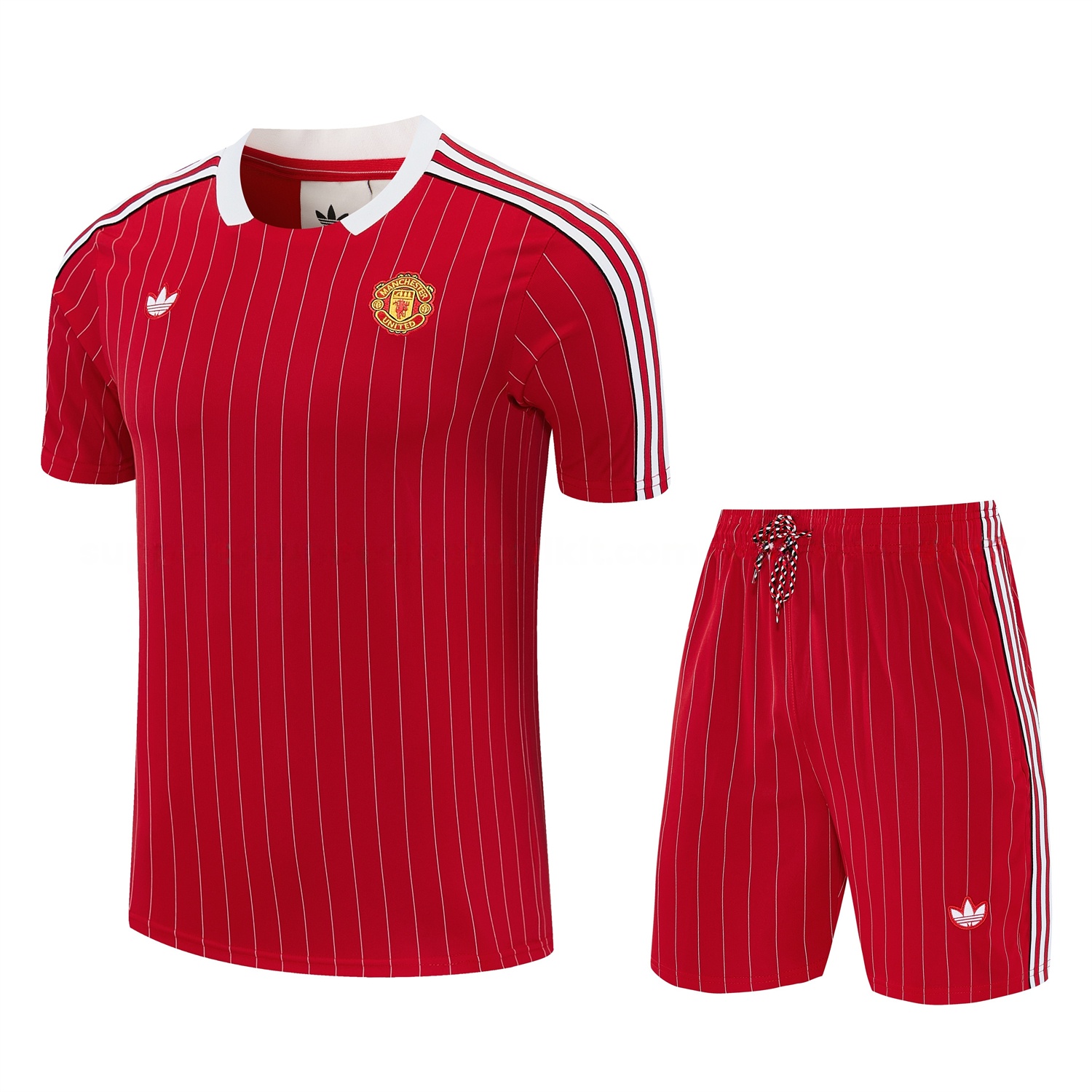 Manchester United 25-26 Retro Style Short-Sleeve Training Set - Red With White Stripes Top & Pants - Unitedfutballjersey