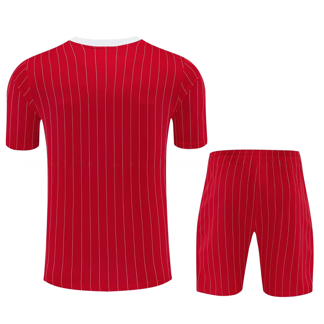 Manchester United 25-26 Retro Style Short-Sleeve Training Set - Red With White Stripes Top & Pants - Unitedfutballjersey