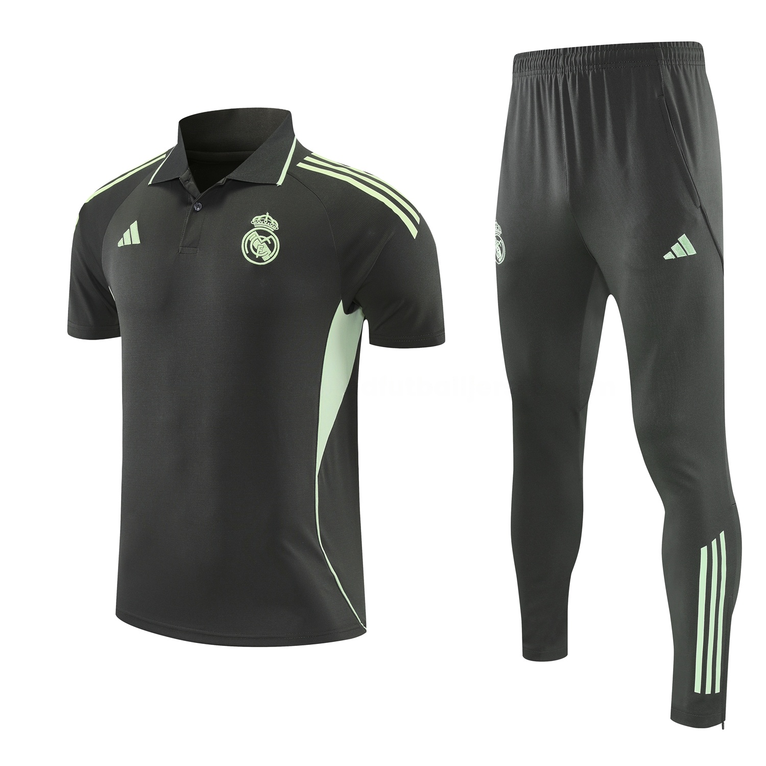 Real Madrid 25-26 POLO Short-Sleeve Training Set - Dark Grey Top and Pants - Unitedfutballjersey