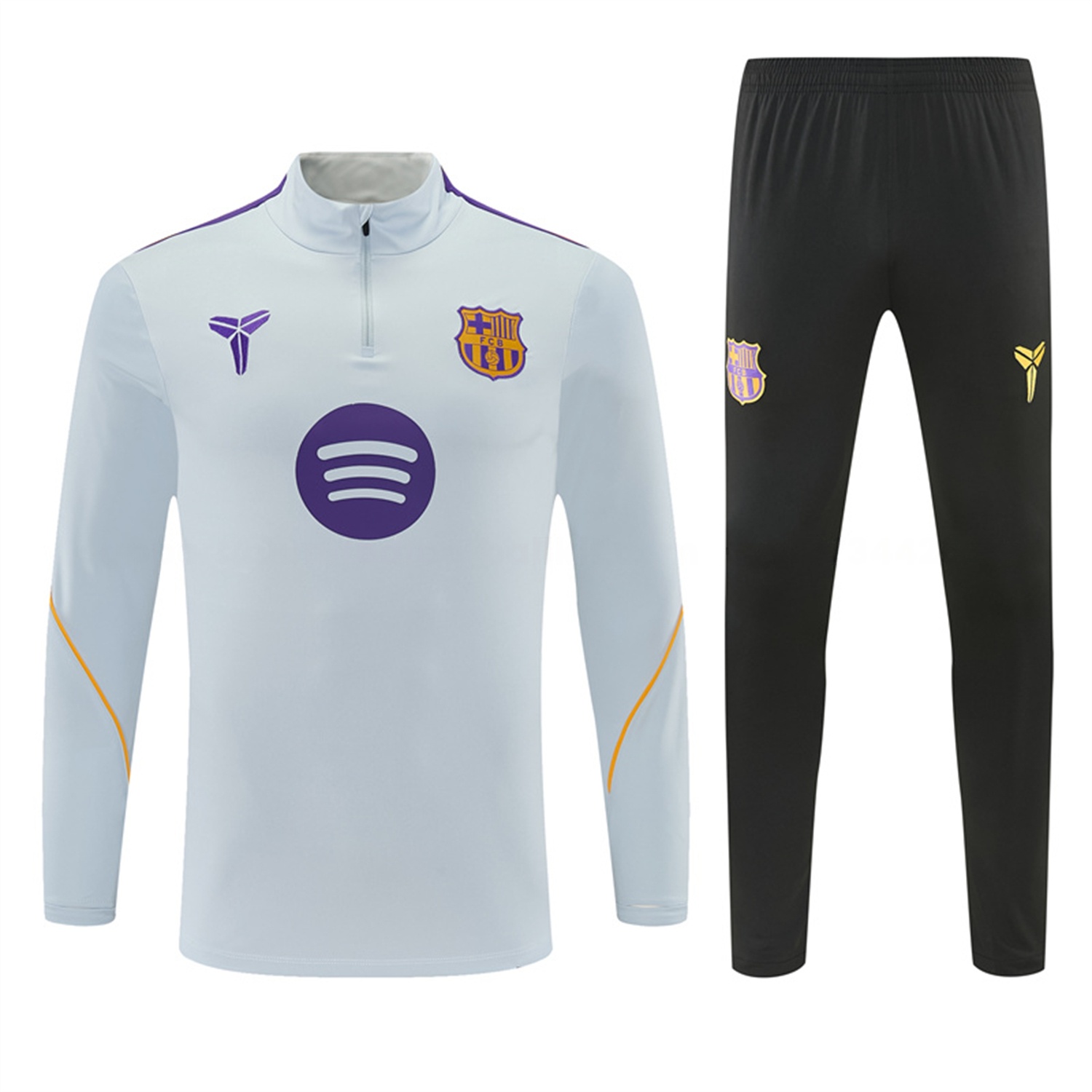 Barcelona 26-27 Long Sleeves Training Set - Light Grey Top & Black Pants - Unitedfutballjersey