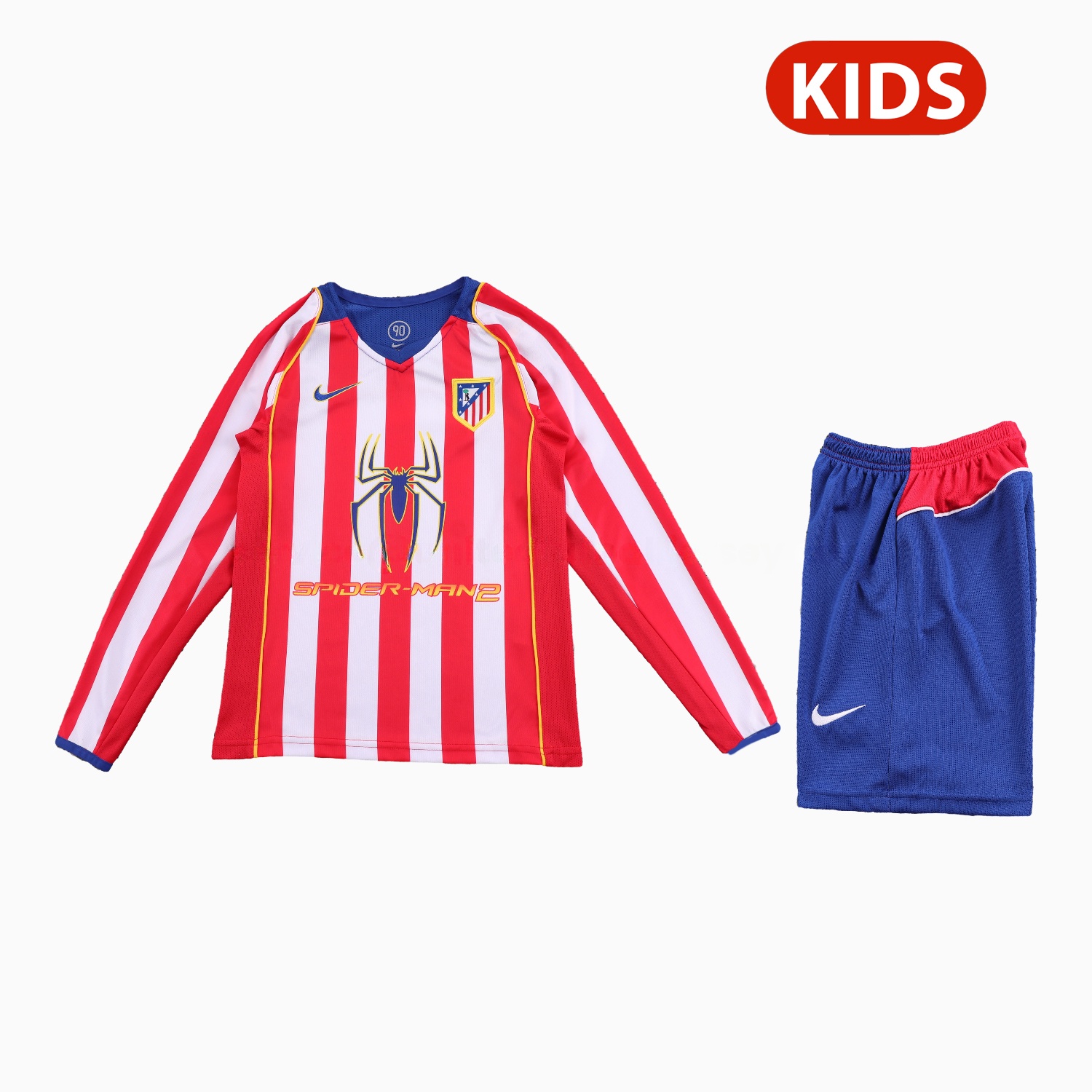 Retro Atletico Madrid 2004-05 Home S.p.i.d.e.r M.a.n Special Long Sleeves Kids Kit - Unitedfutballjersey