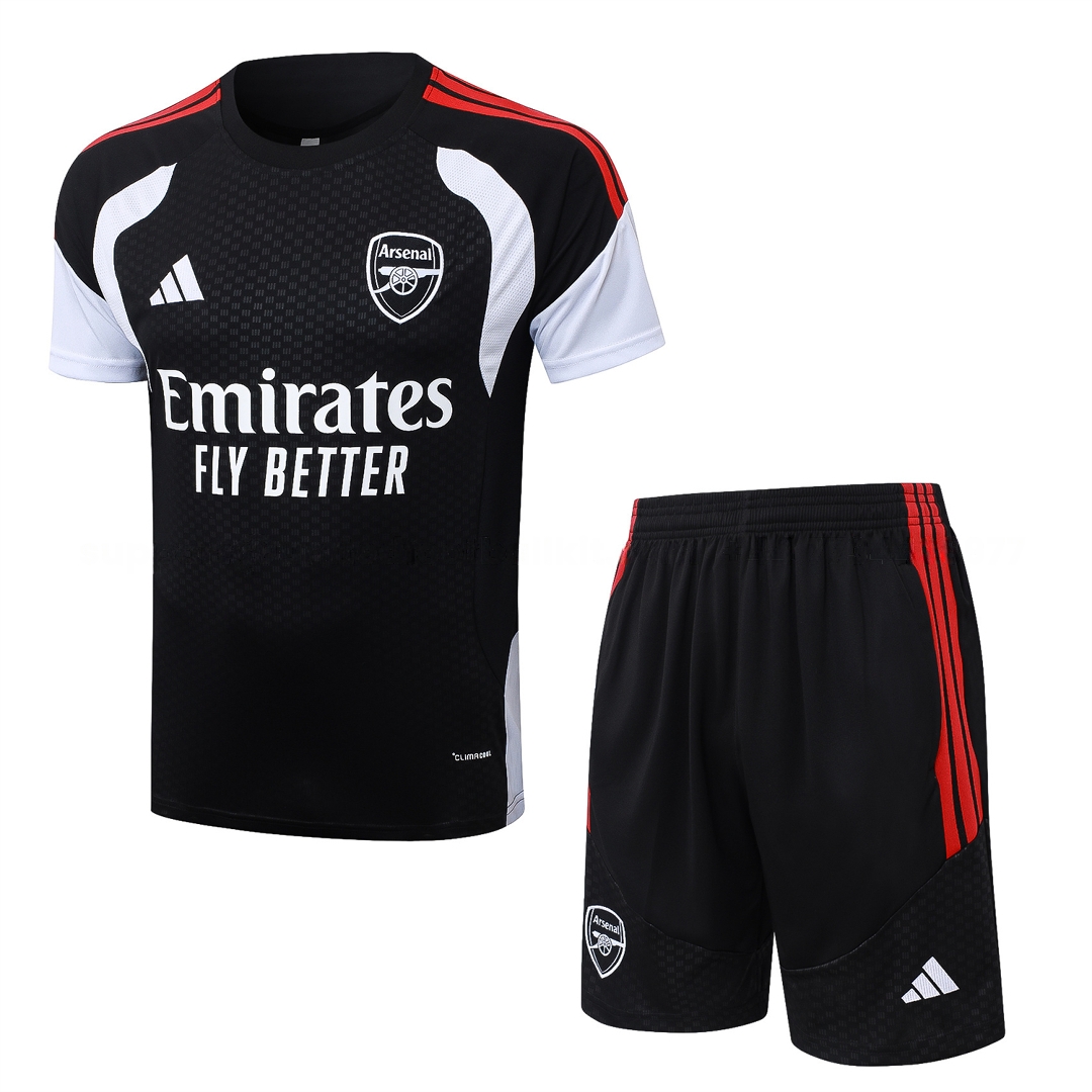 Arsenal 26-27 Short-Sleeve Training Set - Red Edge Black Top & Shorts - Unitedfutballjersey