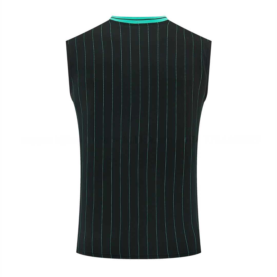 Liver.pool 25-26 Retro Style Vest Training Set - Black With Turquoise Stripes Top & Pants - Unitedfutballjersey