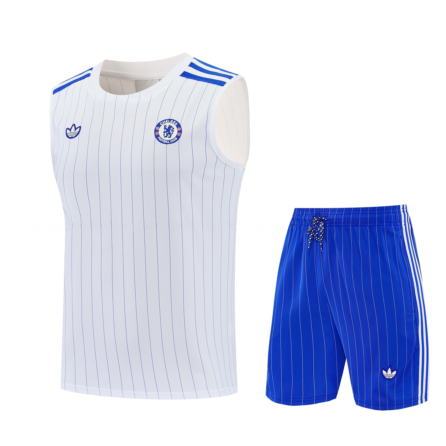 C.H.E.L.S.E.A 25-26 Retro Style Vest Training Set - White Top & Blue Stripes Pants - Unitedfutballjersey