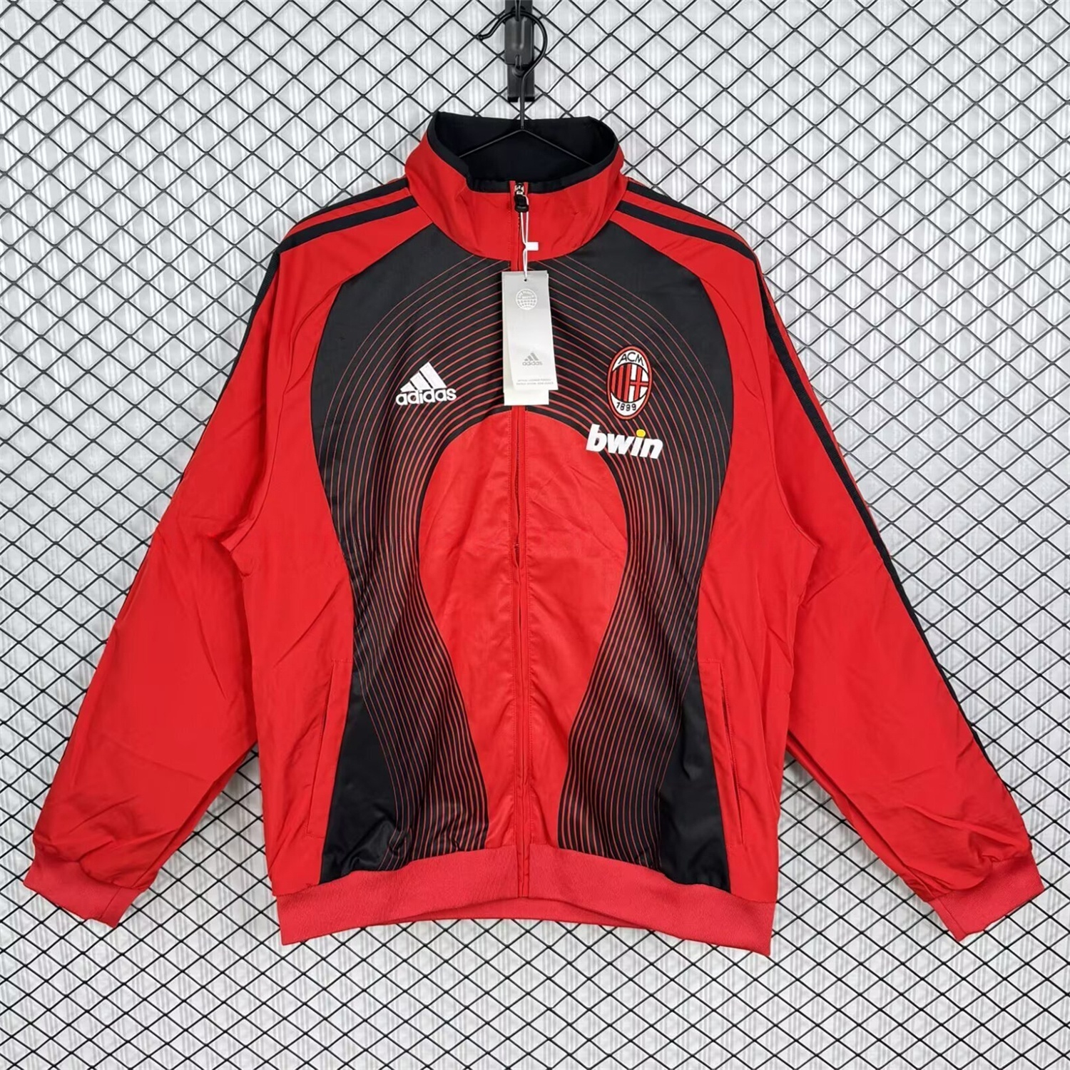 Retro AC Milan 2006-07 Home Windbreaker Jacket - Red With Black - Unitedfutballjersey