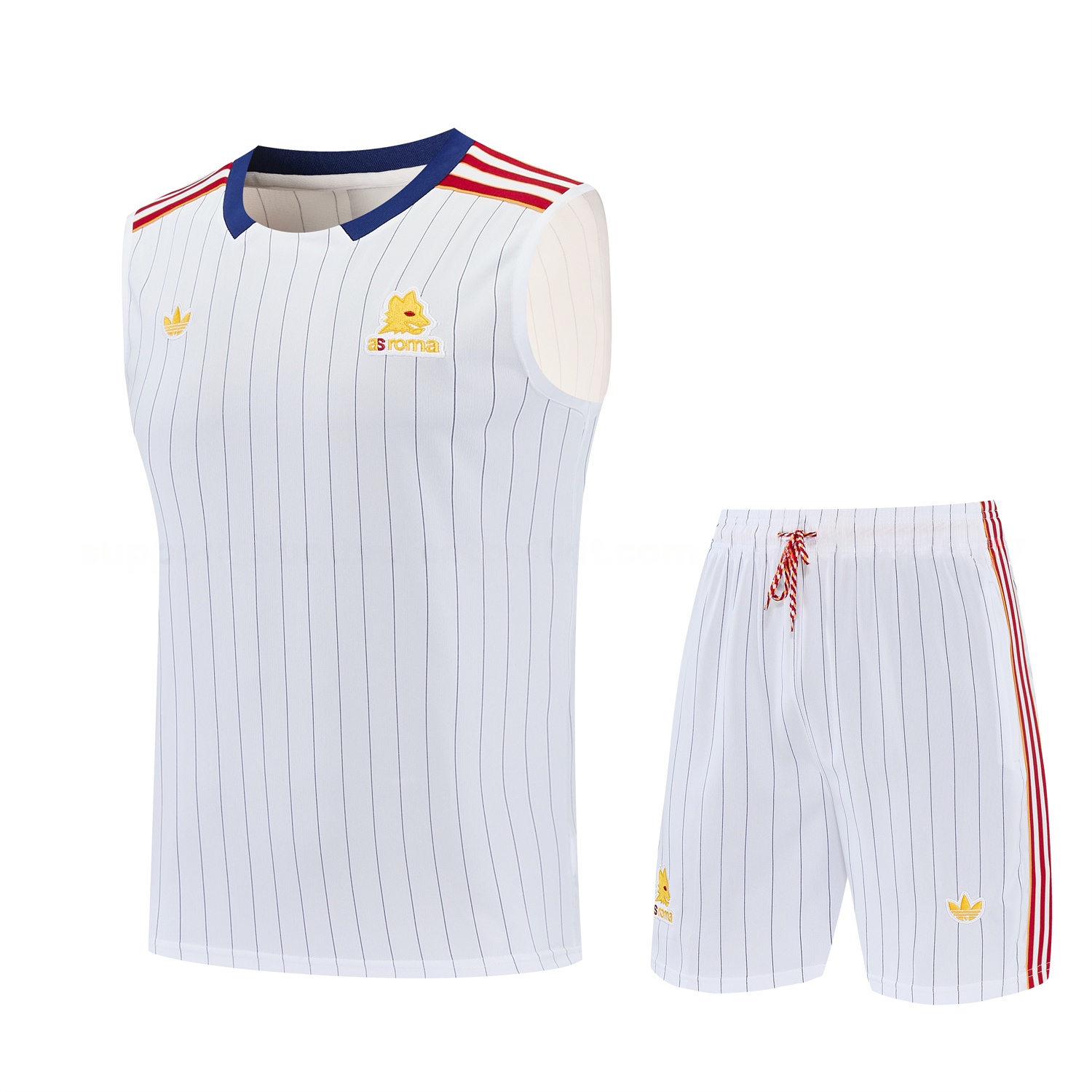 Roma 25-26 Retro Style Vest Training Set - White With Red Details Top & Pants - Unitedfutballjersey