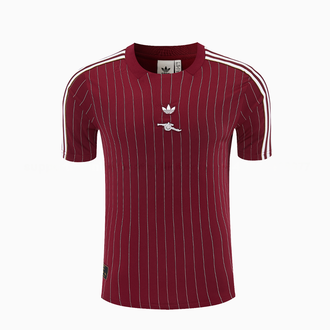 Arsenal 25-26 Retro Style Short-Sleeve Training Set - Dark Red With White Stripes Top & Pants - Unitedfutballjersey