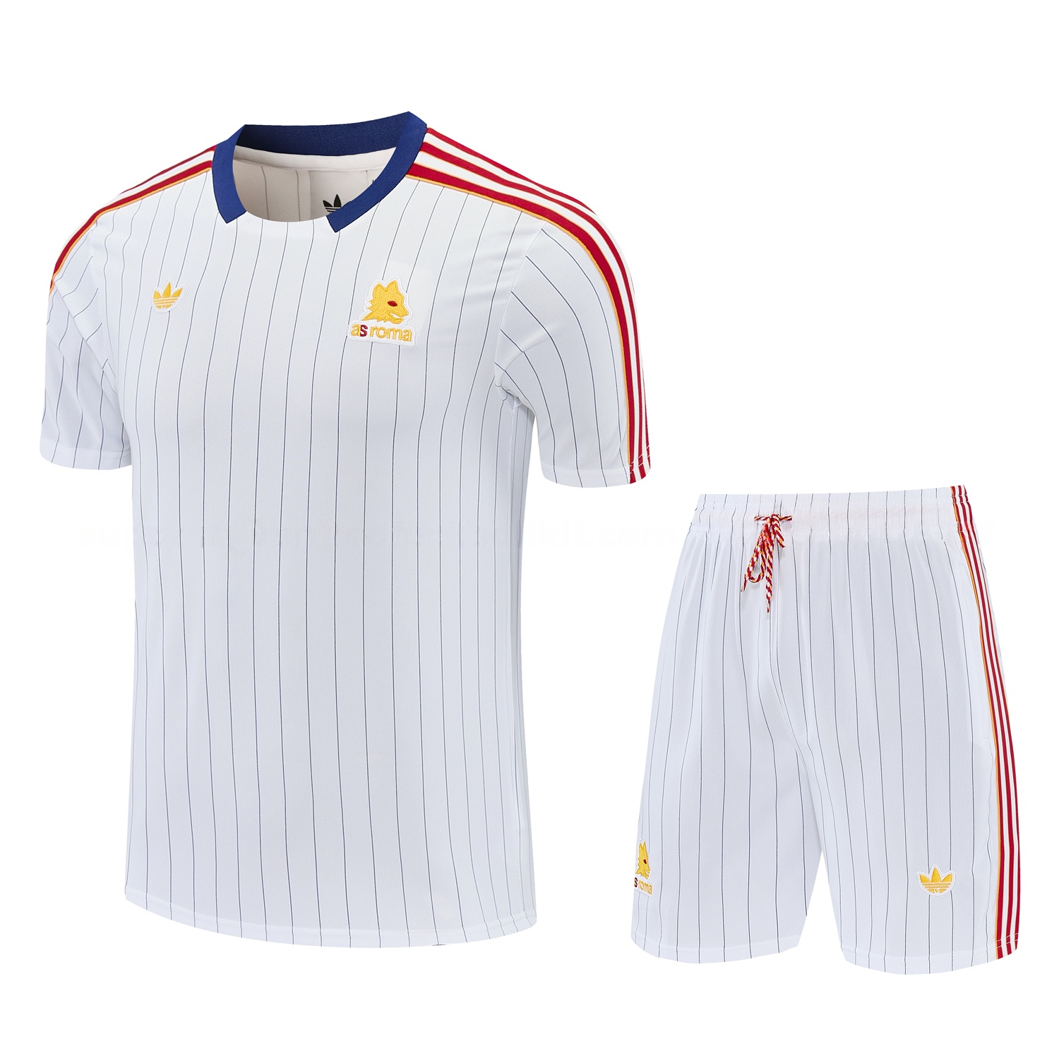 Roma 25-26 Retro Style Short-Sleeve Training Set - White Top & White Pants - Unitedfutballjersey