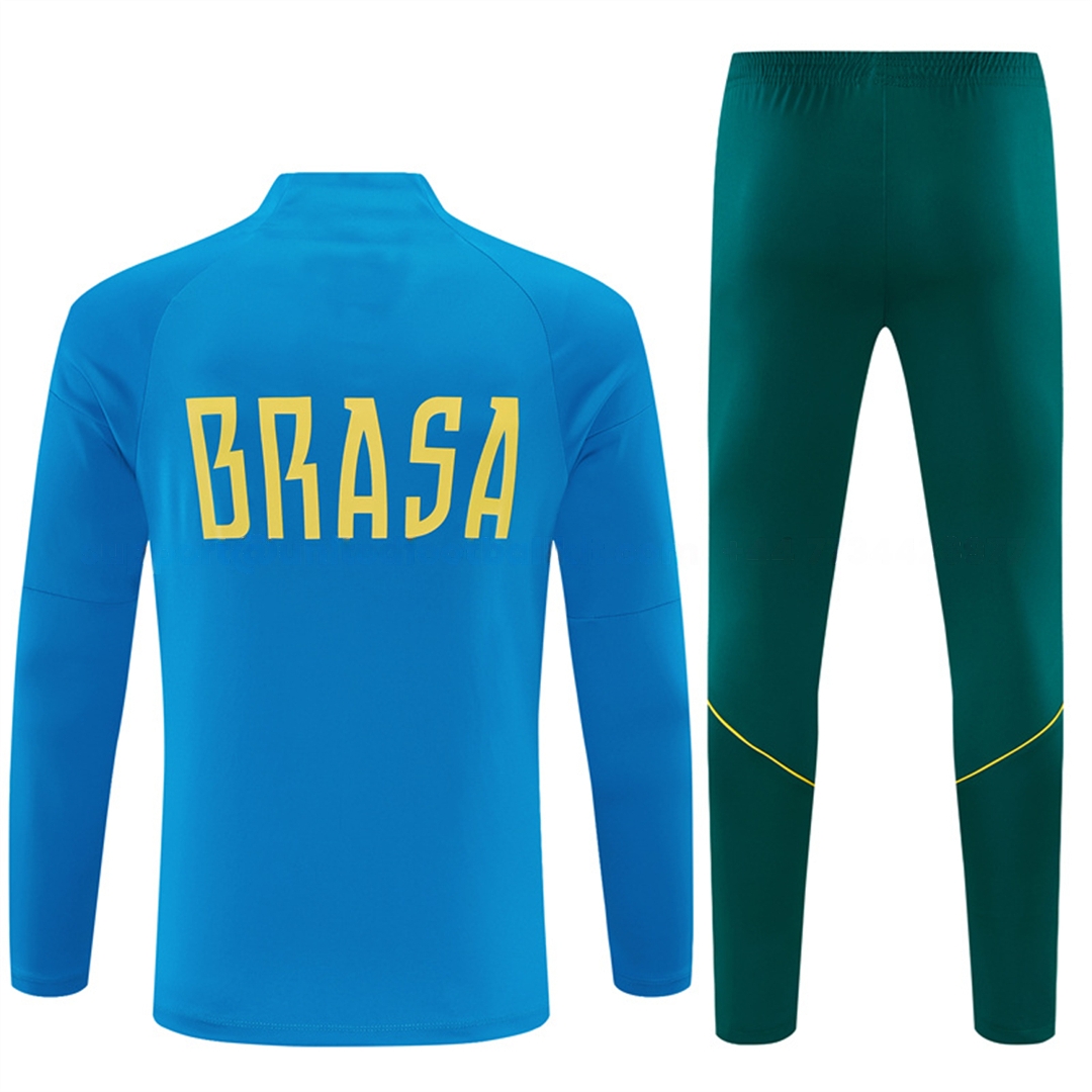 Brazil 2026 Long Sleeve Training Set - Sky Blue Top & Dark Green Pants - Unitedfutballjersey