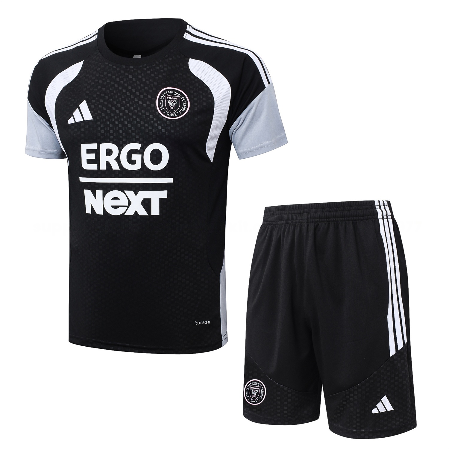 INT M.A.M 26-27 Short-Sleeve Training Set - Black With White Top & Pink Shorts - Unitedfutballjersey