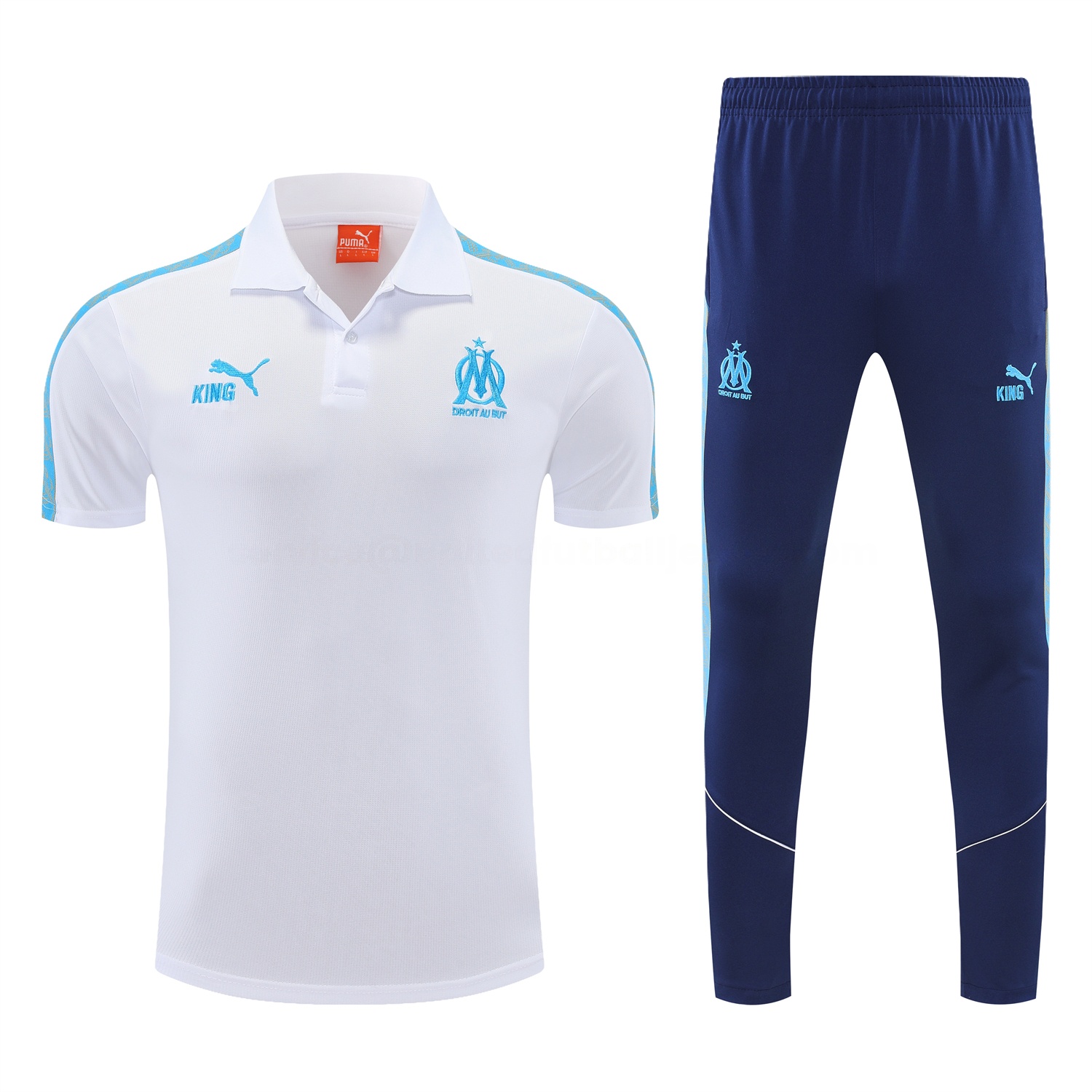 Marseille 25-26 POLO Short-Sleeve Training Set - White Top and Dark Blue Pants - Unitedfutballjersey