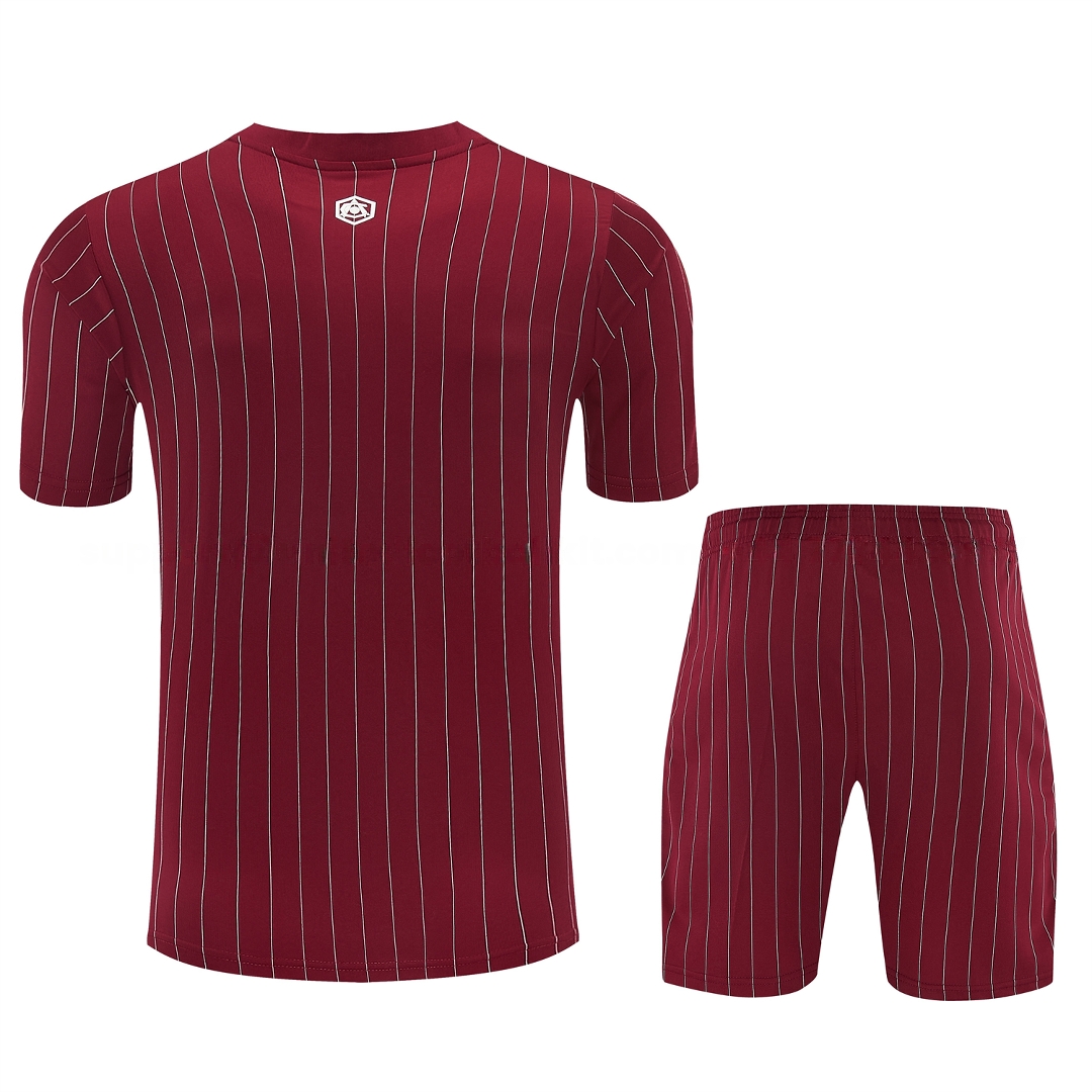 Arsenal 25-26 Retro Style Short-Sleeve Training Set - Dark Red With White Stripes Top & Pants - Unitedfutballjersey