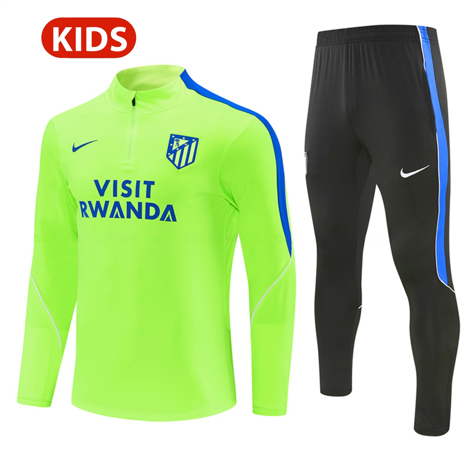 Atletico Madrid 26-27 Kids Long Sleeves Training Set - Neon Green Top & Black Pants - Unitedfutballjersey