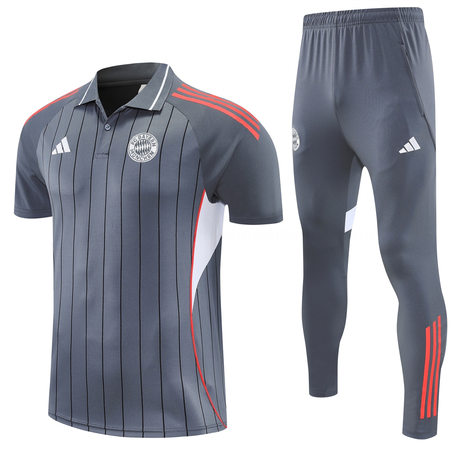 Bayern Munich 25-26 POLO Short-Sleeve Training Set - Deep Grey Top and Pants - Unitedfutballjersey