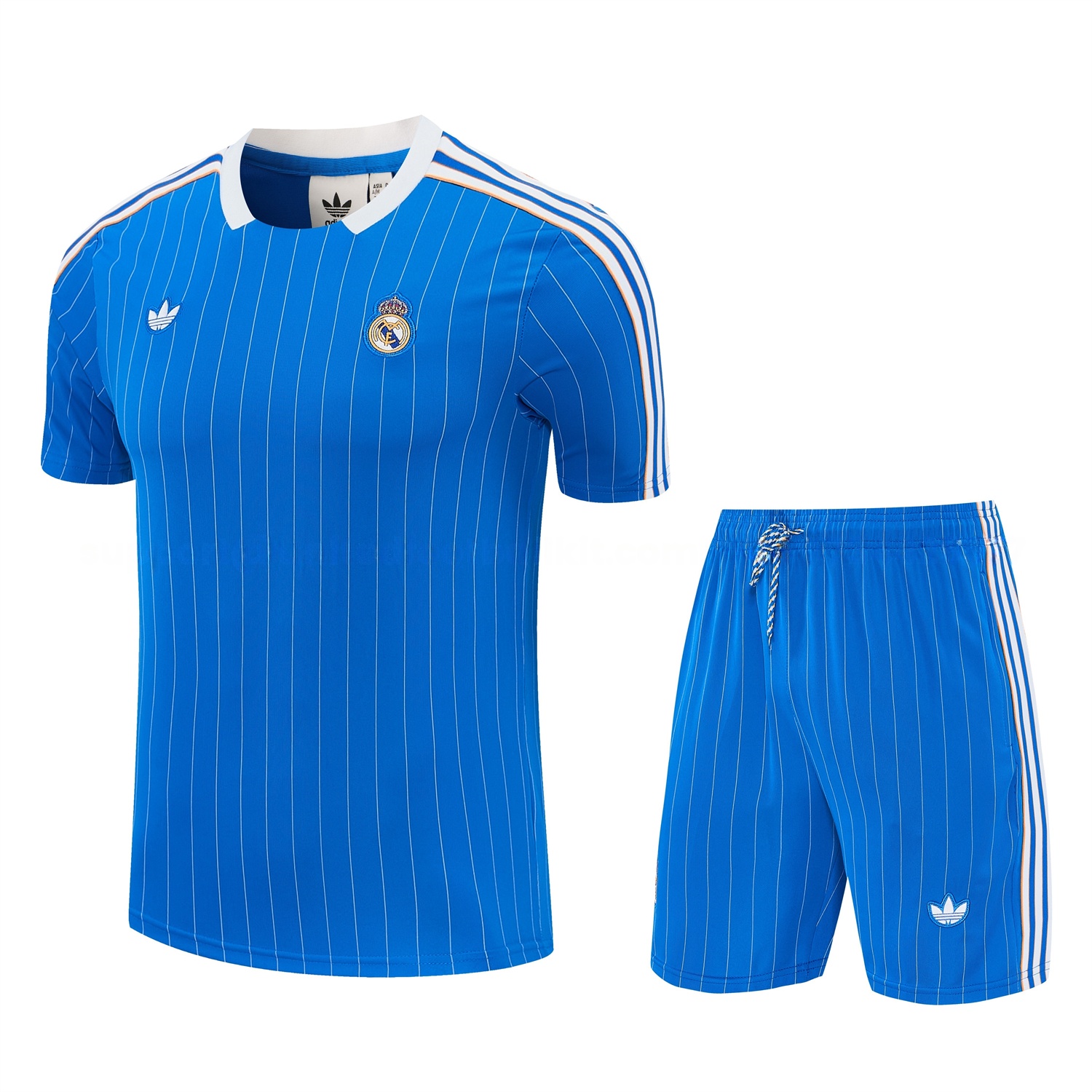 Real Madrid 25-26 Retro Style Short-Sleeve Training Set - Blue With White Stripes Top & Pants - Unitedfutballjersey