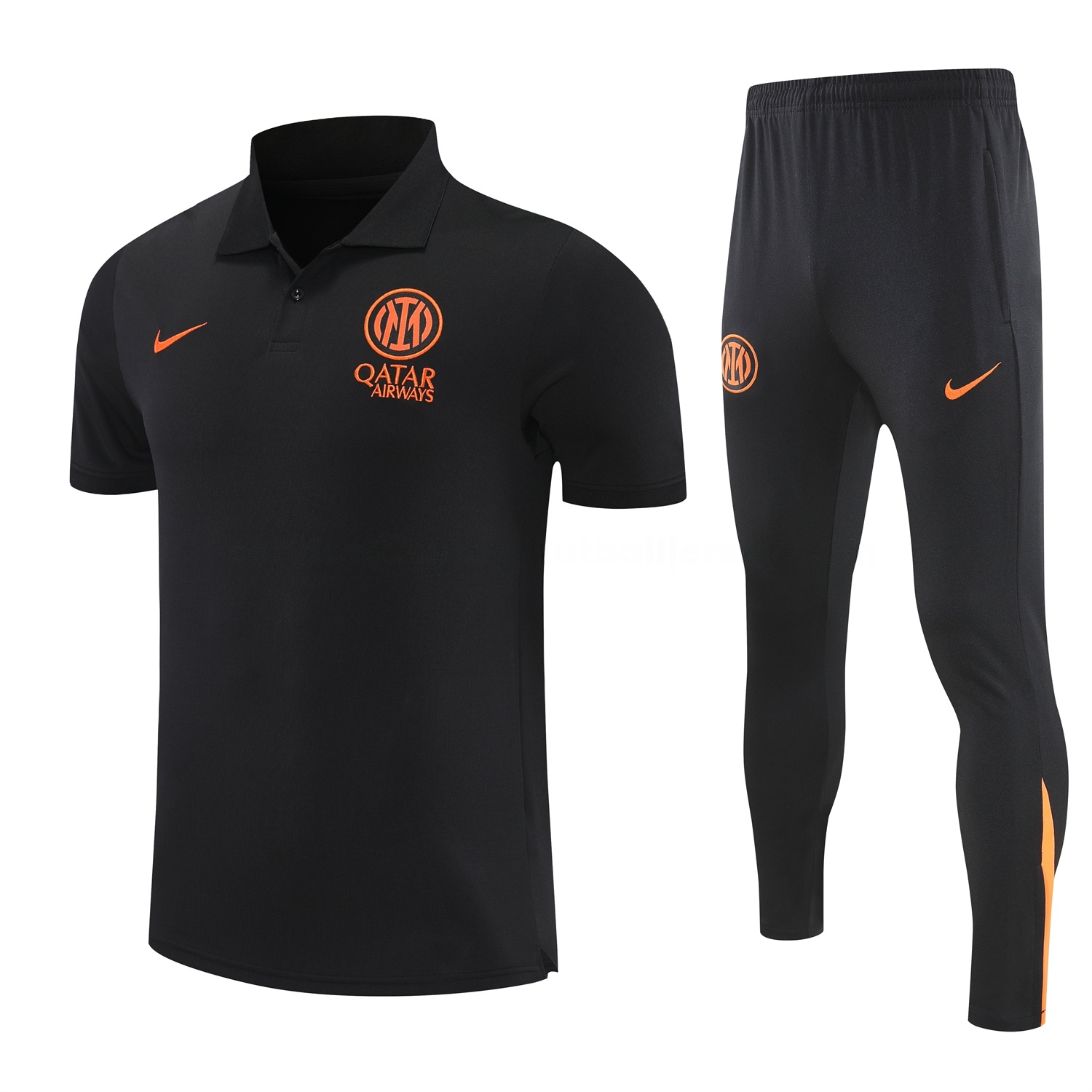 Inter Milan 25-26 POLO Short-Sleeve Training Set - Black Top and Black Pants - Unitedfutballjersey
