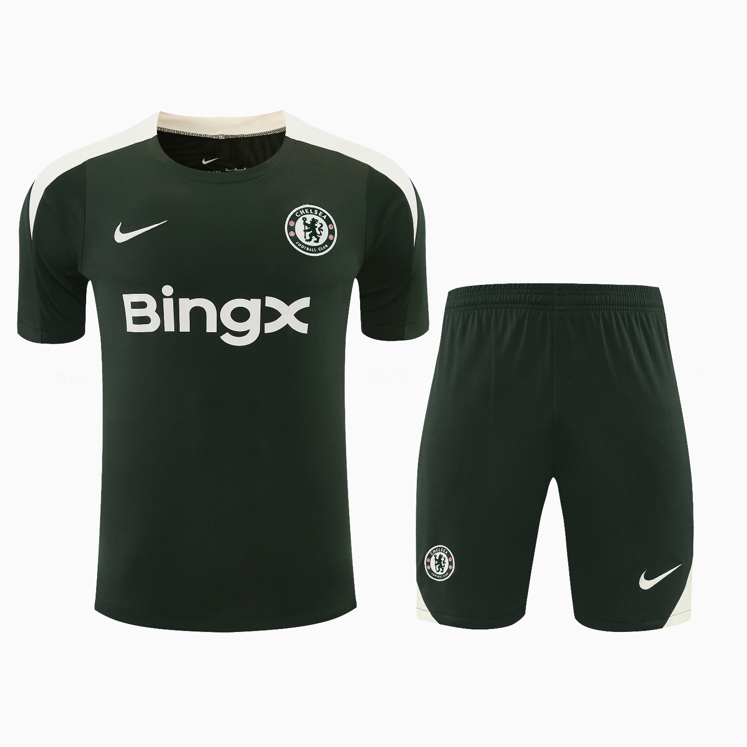 C.H.E.L.S.E.A 25-26 Short-Sleeve Training Set - Dark Green With White Accents Top & Pants - Unitedfutballjersey