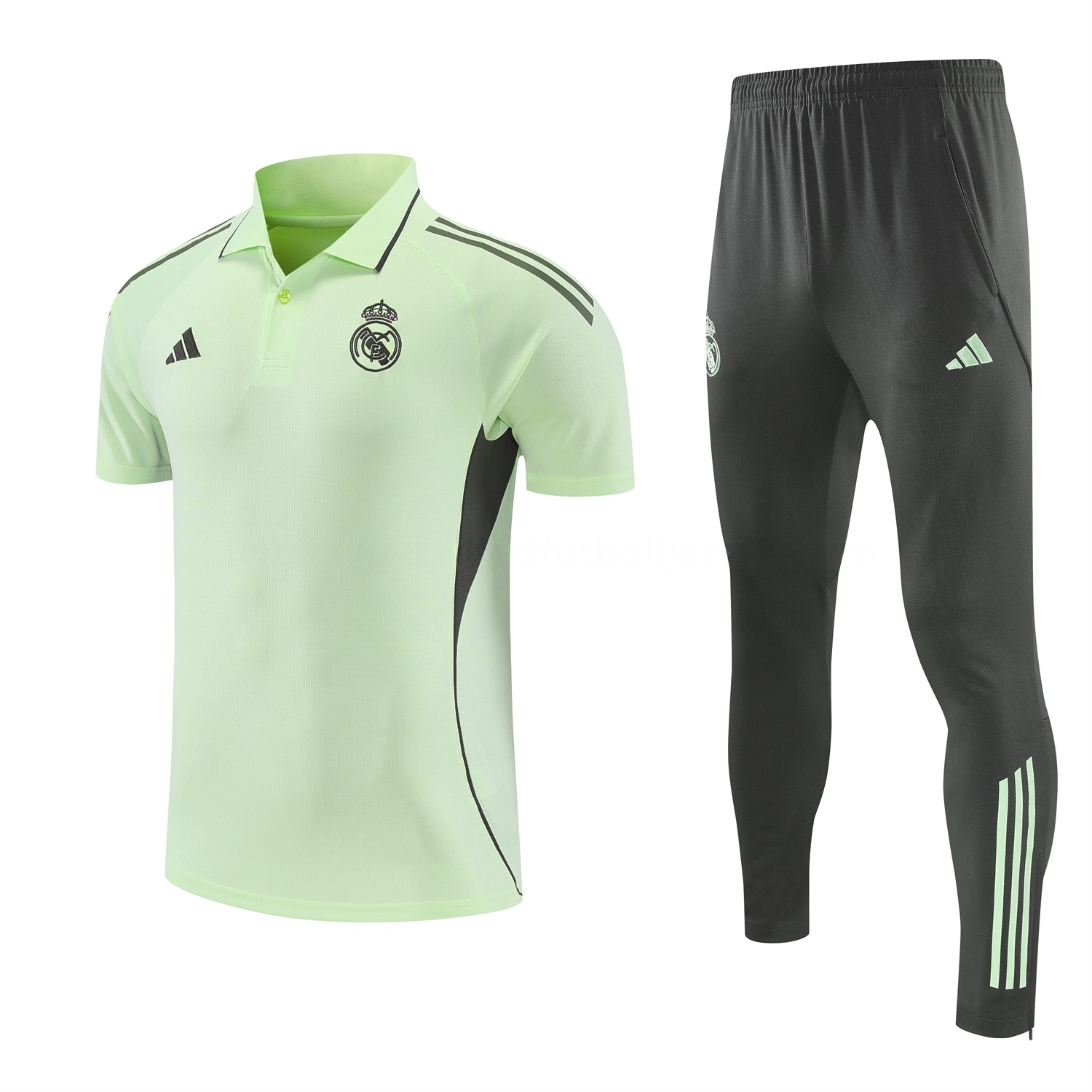 Real Madrid 25-26 POLO Short-Sleeve Training Set - Light Green Top and Dark Grey Pants - Unitedfutballjersey