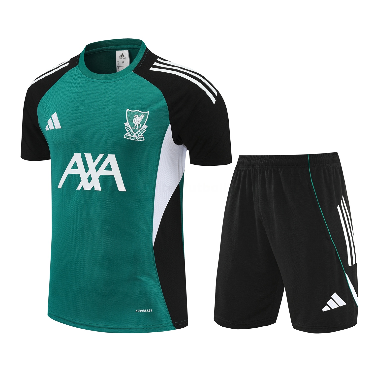 Liver.pool 25-26 Short-Sleeve Training Set - Green With Black Top & Black Shorts - Unitedfutballjersey