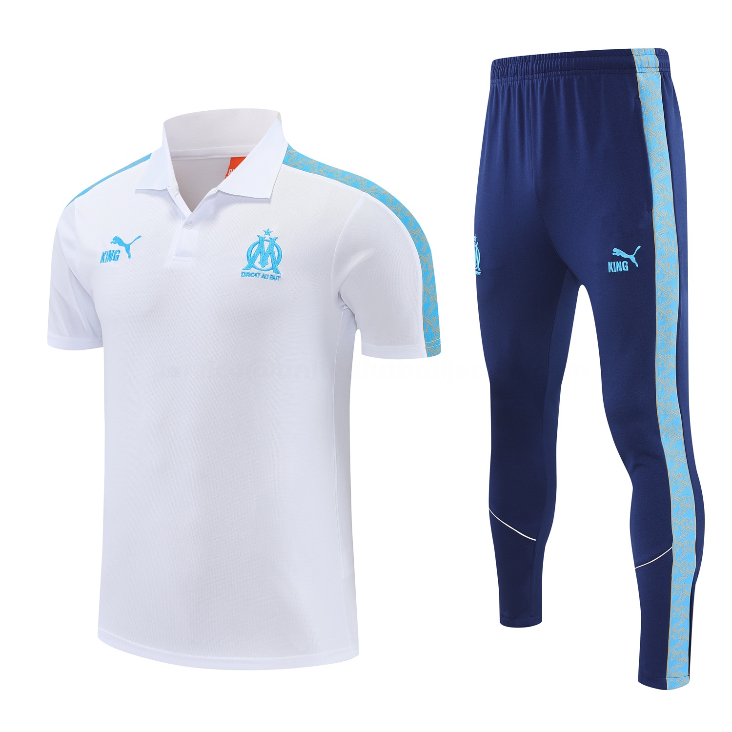 Marseille 25-26 POLO Short-Sleeve Training Set - White Top and Dark Blue Pants - Unitedfutballjersey