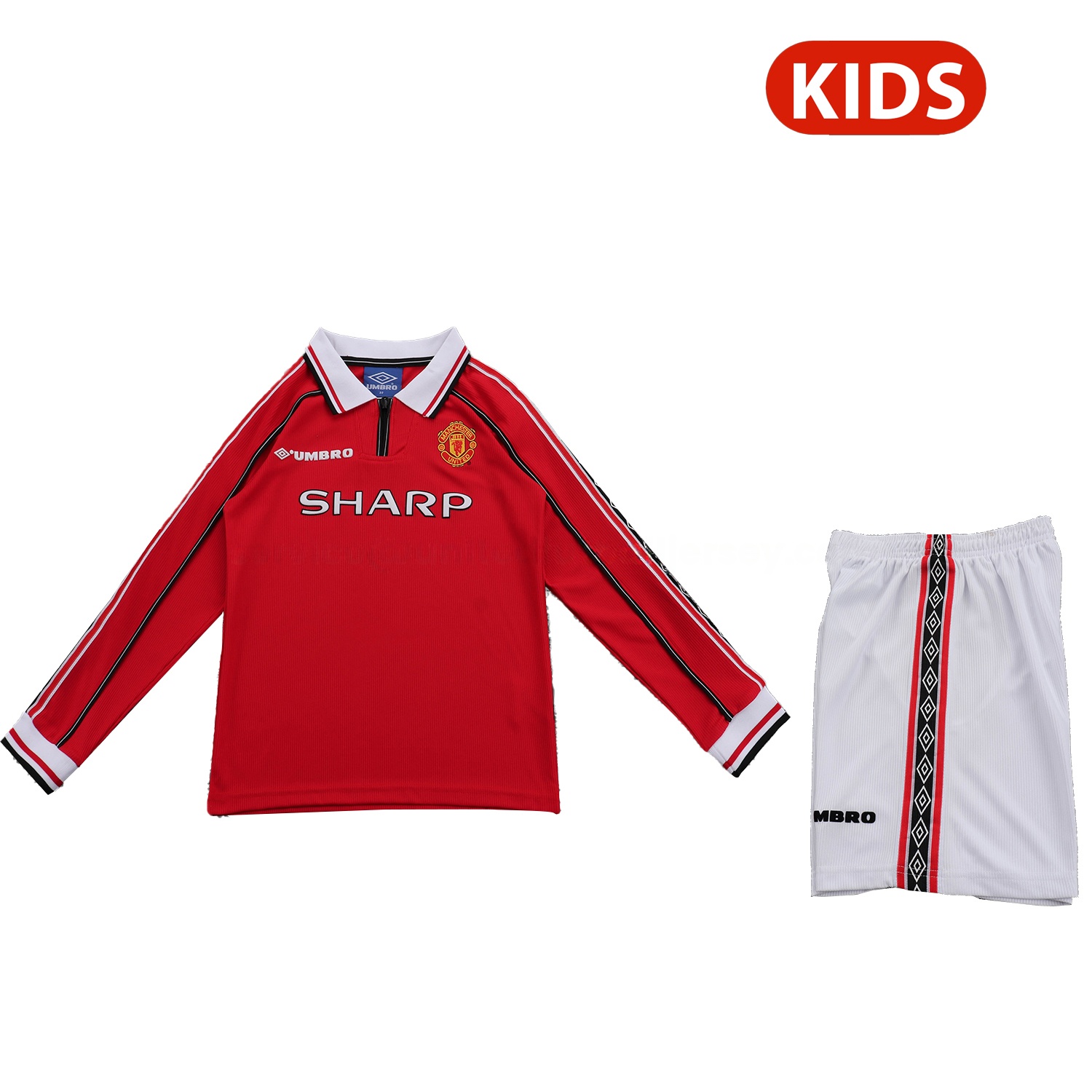 Retro Manchester United 1998-99 Home Long Sleeves Kids Kit - Unitedfutballjersey