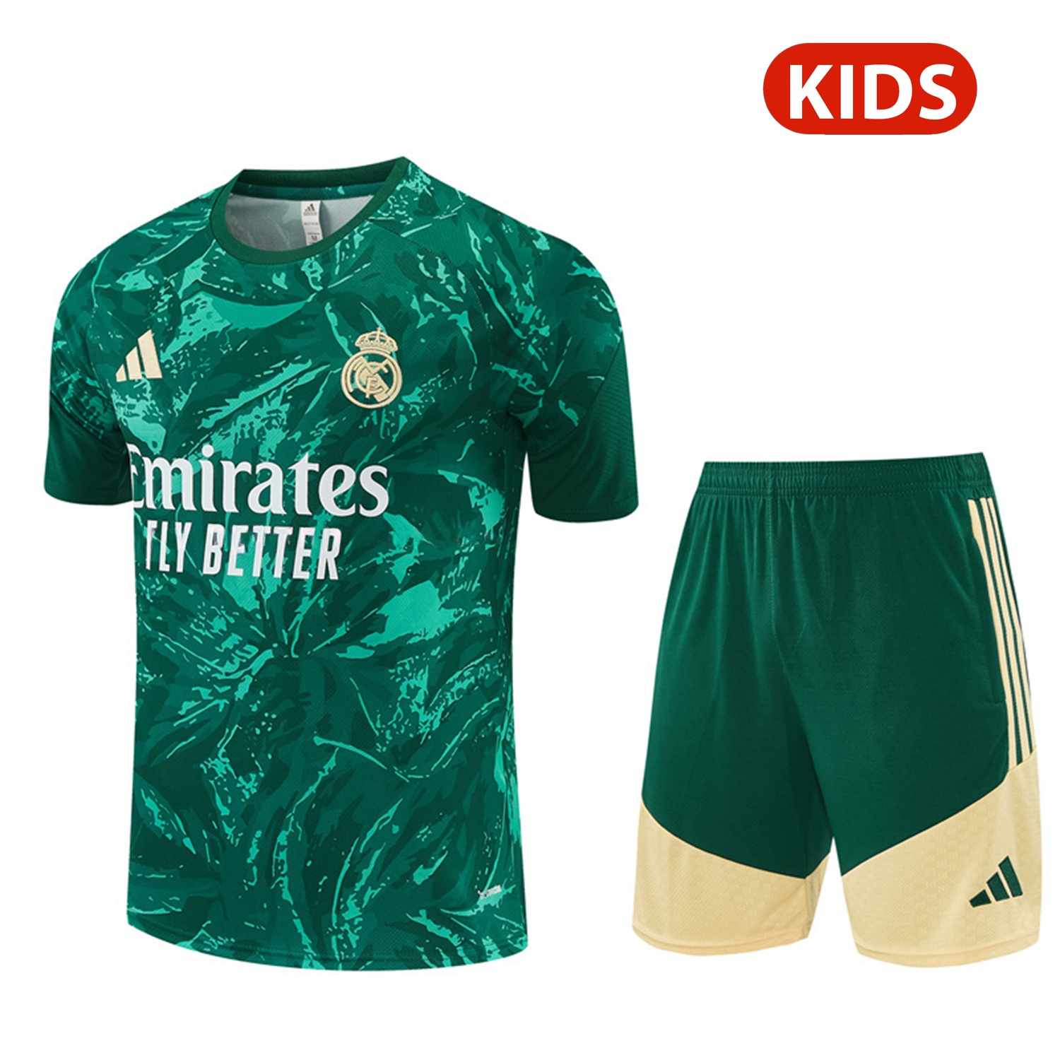 Real Madrid 26-27 Kids Short-Sleeve Training Set - Green Camouflage Top & Green Shorts - Unitedfutballjersey