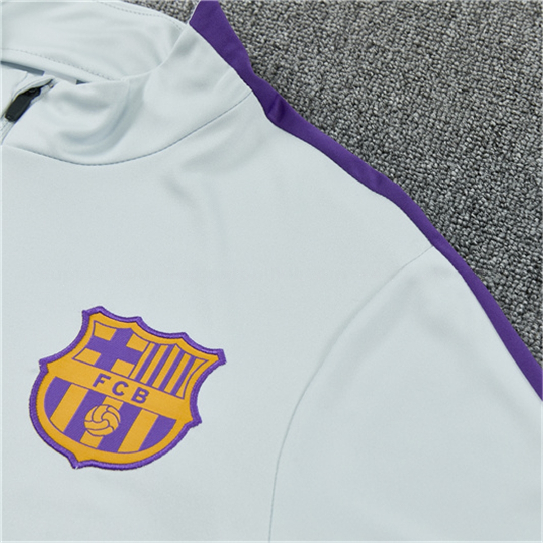Barcelona 26-27 Long Sleeves Training Set - Light Grey Top & Black Pants - Unitedfutballjersey