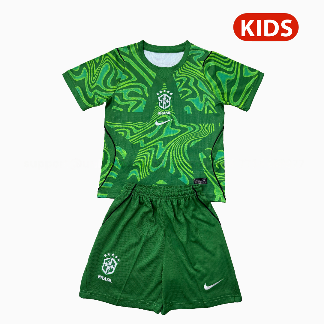 Brazil 2026 Green Goalkeeper Kids Kit - Unitedfutballjersey