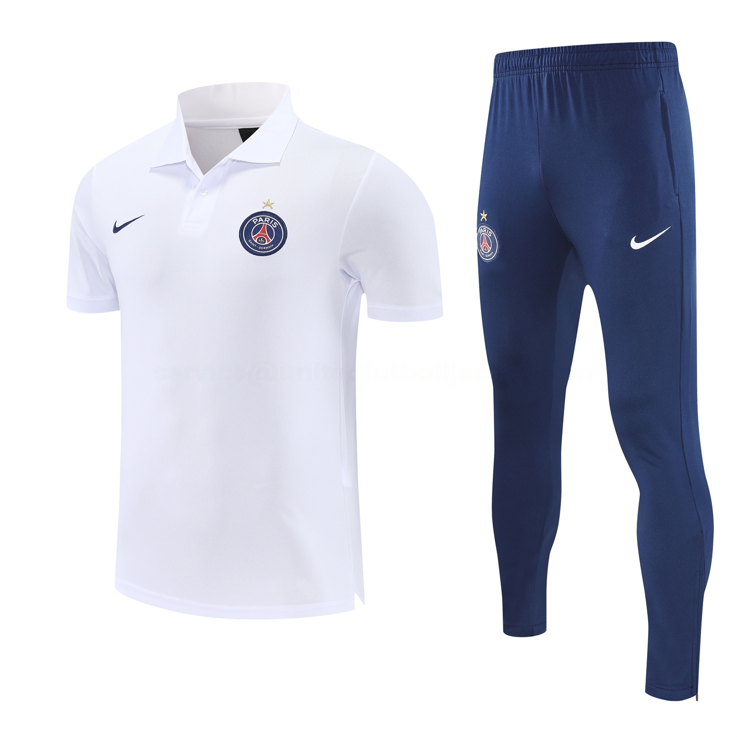 Paris Saint-Germain PSG 25-26 POLO Short-Sleeve Training Set - White Top and Dark Blue Pants - Unitedfutballjersey