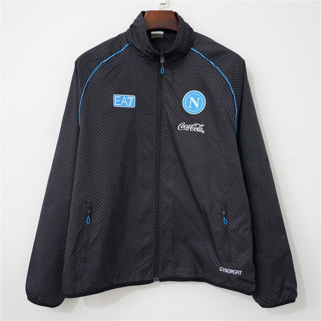 Napoli 25-26 Black With Blue Stripes Windbreaker Jacket - Unitedfutballjersey
