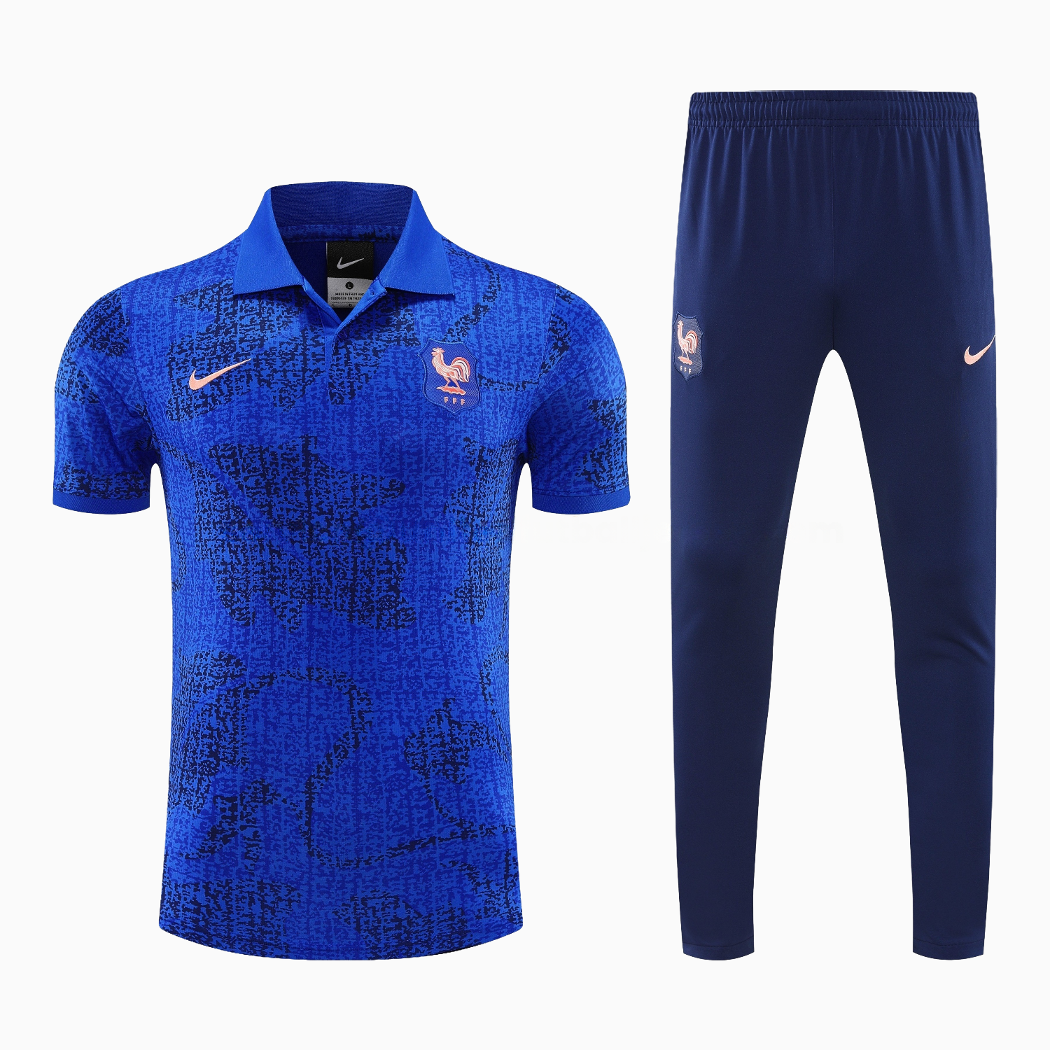 France 25-26 POLO Short-Sleeve Training Set - Ocean Blue Top and Dark Blue Pants - Unitedfutballjersey