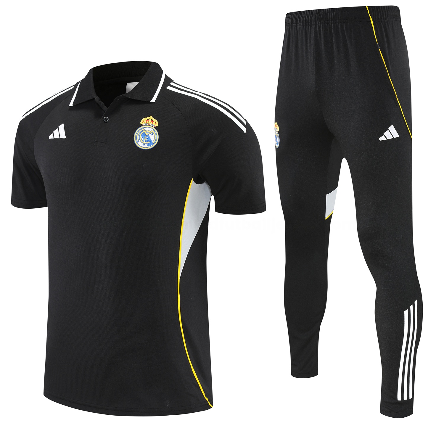 Real Madrid 25-26 POLO Short-Sleeve Training Set - Black Top and Black Pants - Unitedfutballjersey