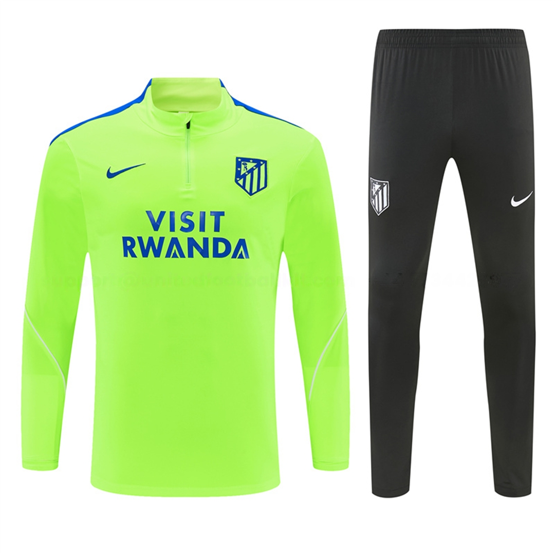 Atletico Madrid 26-27 Kids Long Sleeves Training Set - Neon Green Top & Black Pants - Unitedfutballjersey