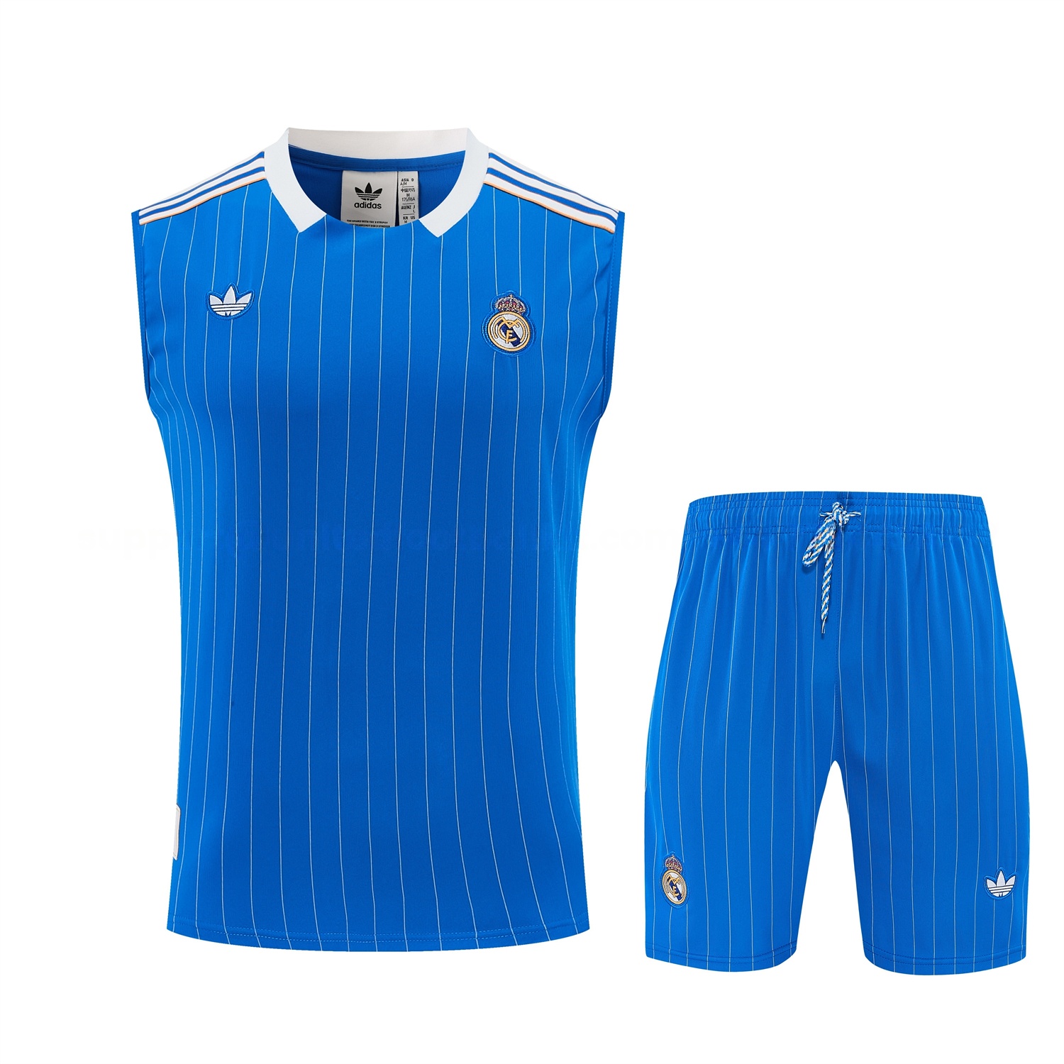 Real Madrid 25-26 Retro Style Vest Training Set - Blue With White Stripes Top & Pants - Unitedfutballjersey
