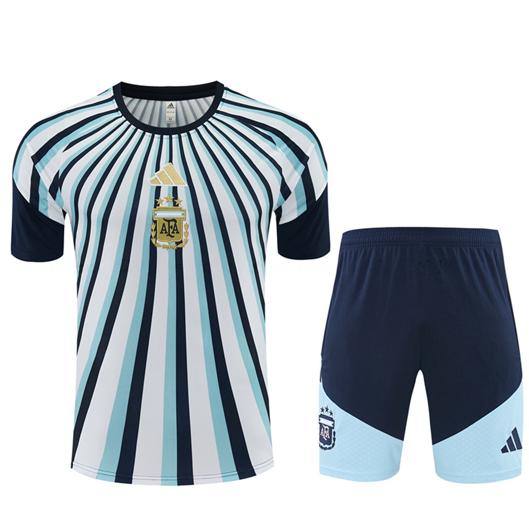 Argentina 2026 Kids Short-Sleeve Training Set - Blue Rays Top and Blue Shorts - Unitedfutballjersey