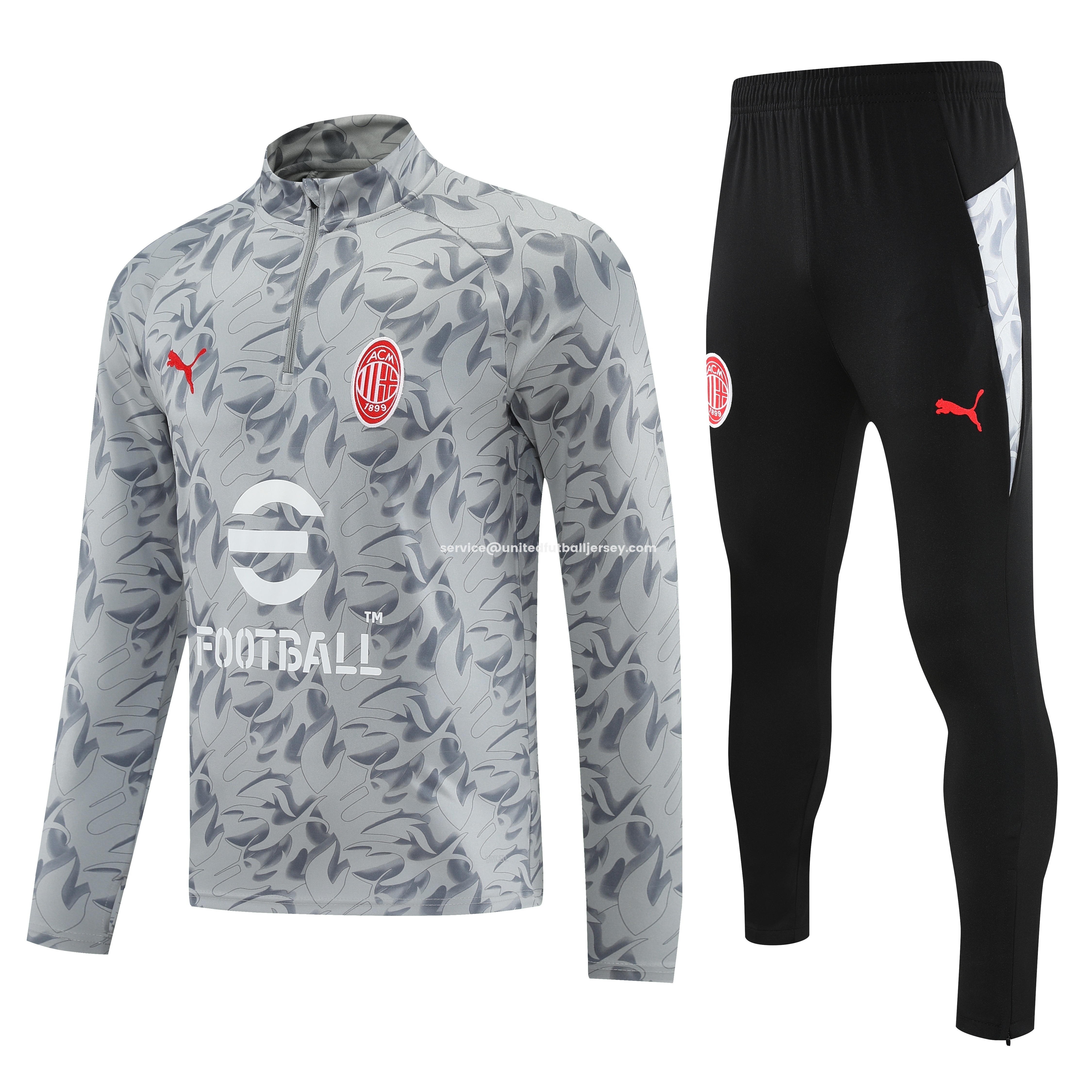 AC Milan 25-26 Long Sleeve Training Set - Grey Top & Black Pants - Unitedfutballjersey
