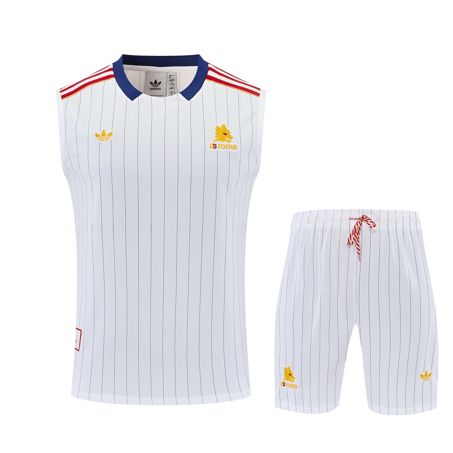 Roma 25-26 Retro Style Vest Training Set - White With Red Details Top & Pants - Unitedfutballjersey
