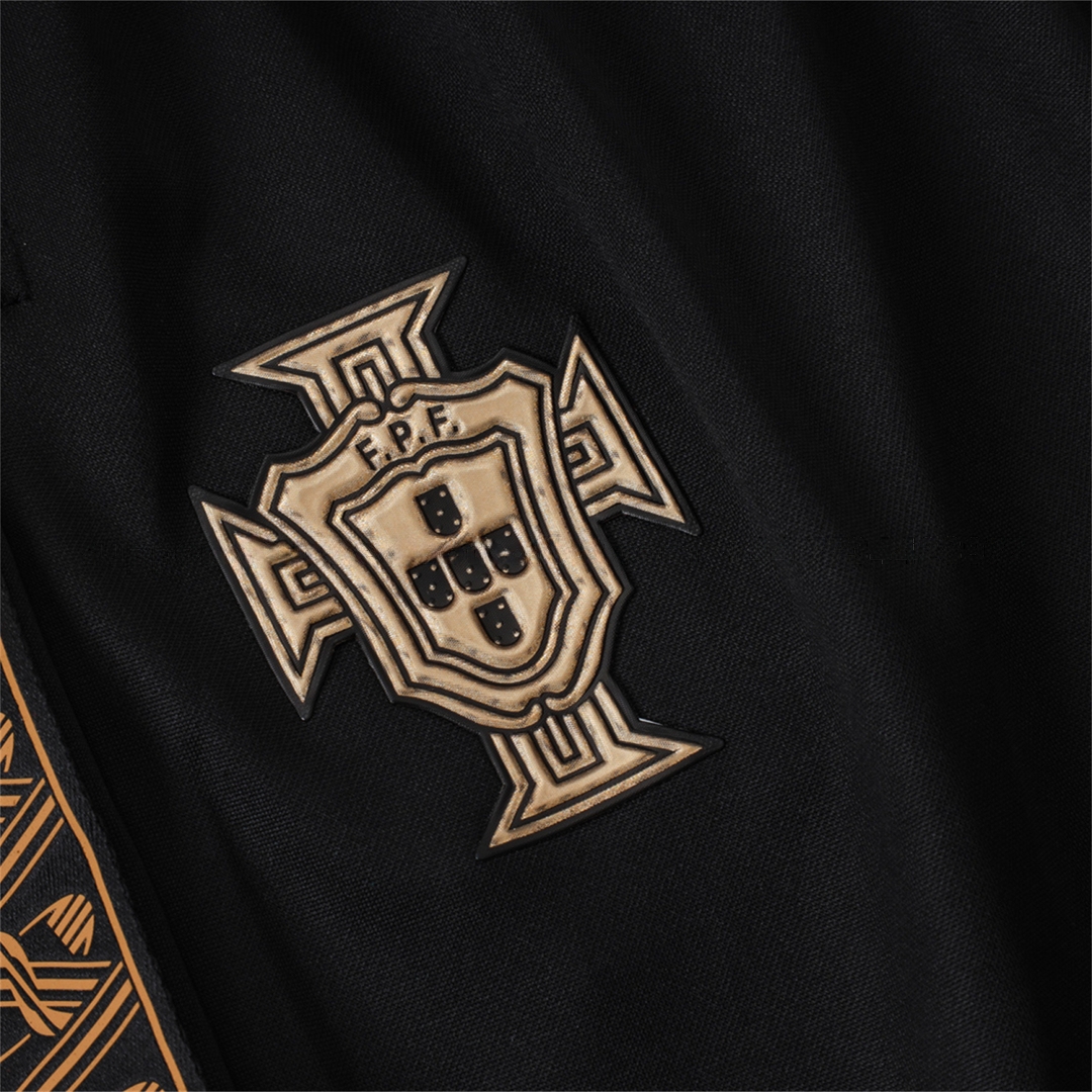 Portugal 2026 Long Sleeve Training Set - Gold Lines Black Top & Pants - Unitedfutballjersey