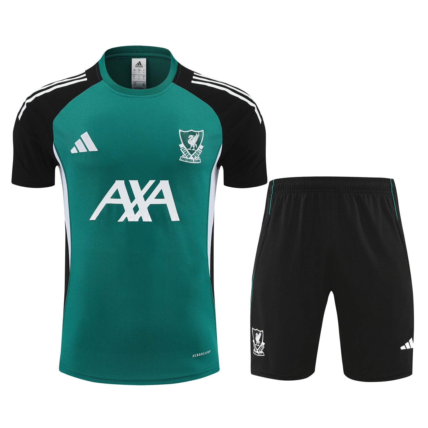 Liver.pool 25-26 Short-Sleeve Training Set - Green With Black Top & Black Shorts - Unitedfutballjersey