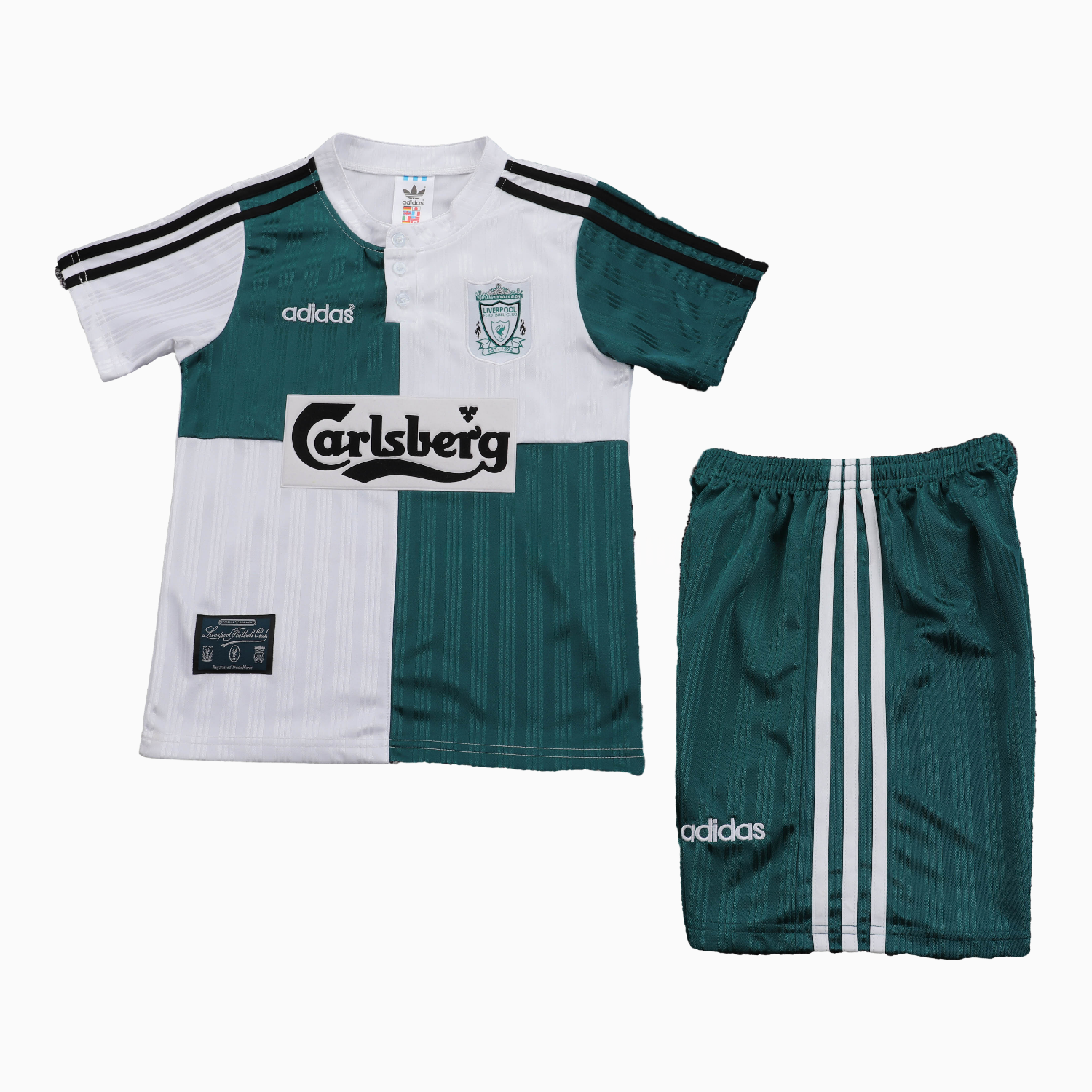 Retro Liver.pool 1995-96 Away White And Green Kids Kit - Unitedfutballjersey
