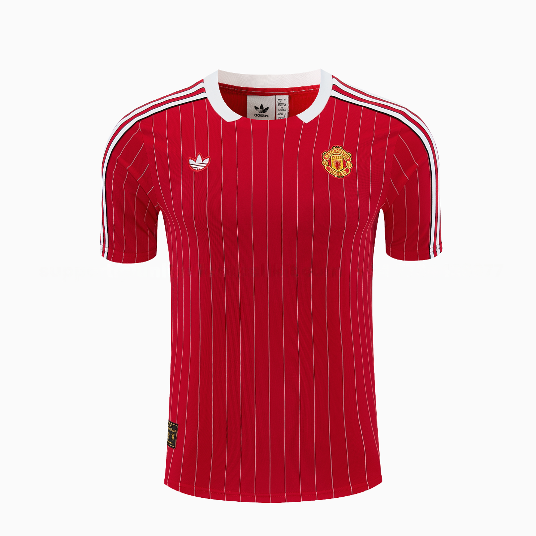 Manchester United 25-26 Retro Style Short-Sleeve Training Set - Red With White Stripes Top & Pants - Unitedfutballjersey