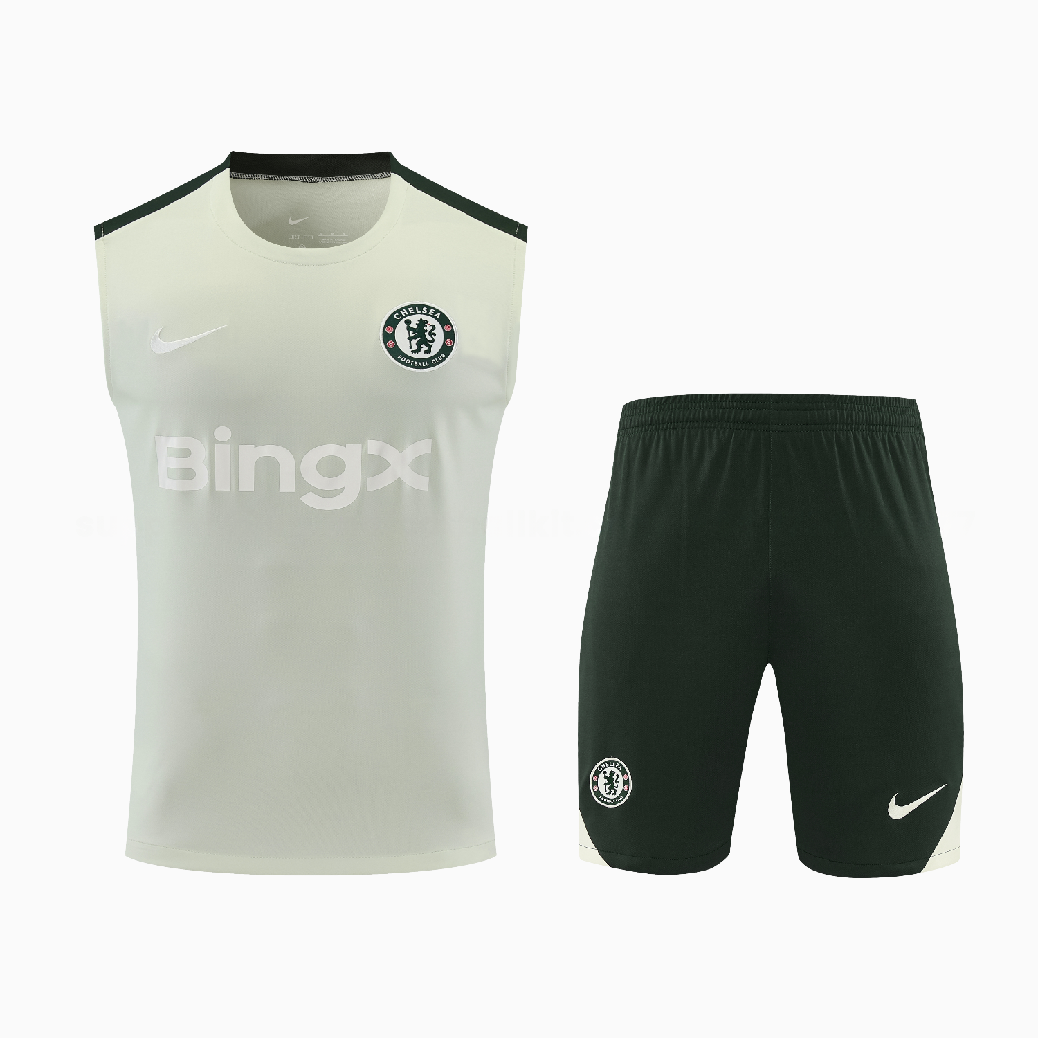 C.H.E.L.S.E.A 25-26 Vest Training Set - Light Gray With Dark Green Accents Top & Dark Green Pants - Unitedfutballjersey