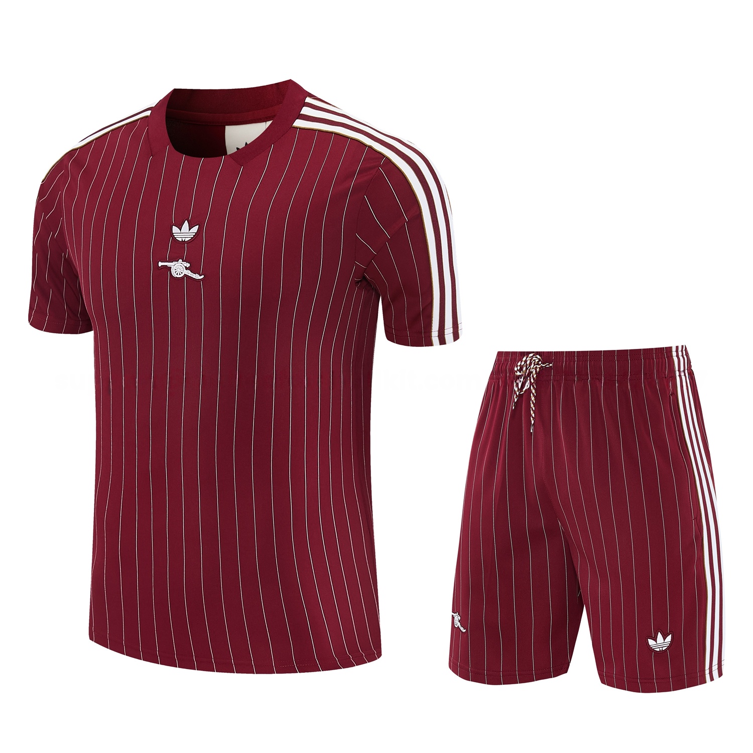 Arsenal 25-26 Retro Style Short-Sleeve Training Set - Dark Red With White Stripes Top & Pants - Unitedfutballjersey
