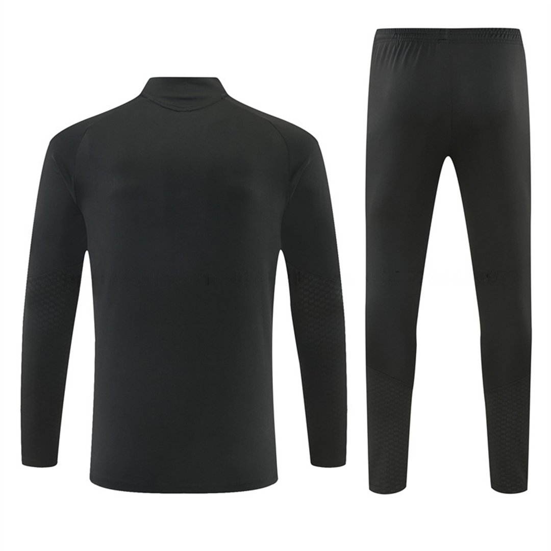 Real Madrid 26-27 Kids Long Sleeves Training Set - Pure Black Top And Pants - Unitedfutballjersey