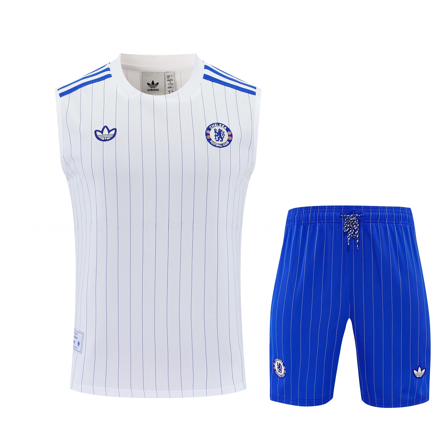 C.H.E.L.S.E.A 25-26 Retro Style Vest Training Set - White Top & Blue Stripes Pants - Unitedfutballjersey