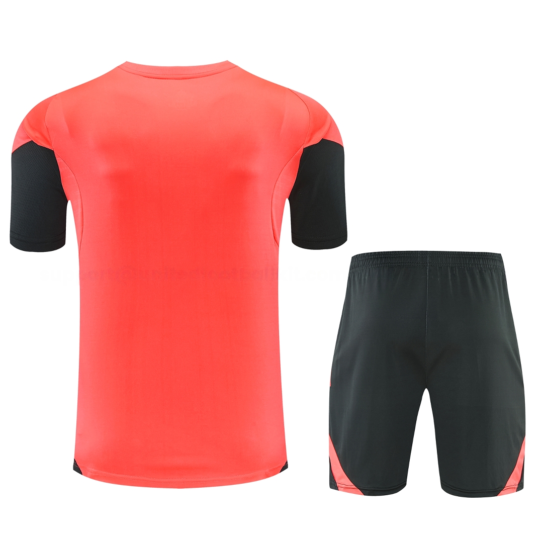 Bayern Munich 25-26 Short-Sleeve Training Set - Coral With Black Accents Top & Black With Coral Accents Pants - Unitedfutballjersey